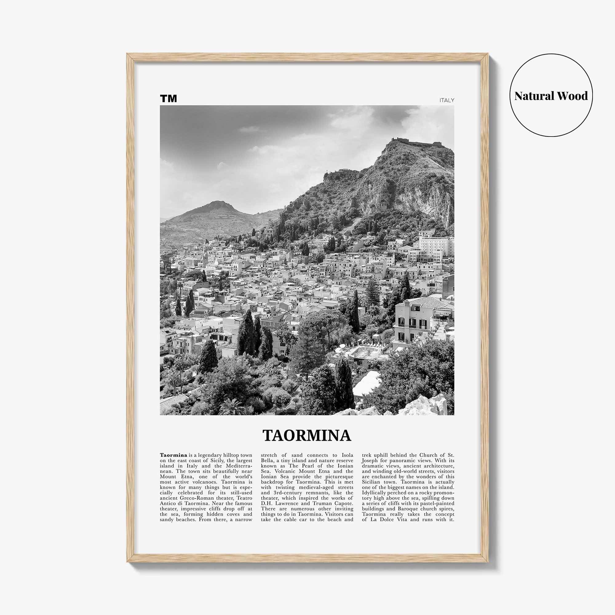 Taormina Print Black and White, Taormina Wall Art, Taormina Poster, Taormina Photo, Taormina Wall Décor, Taormina Map, Italy