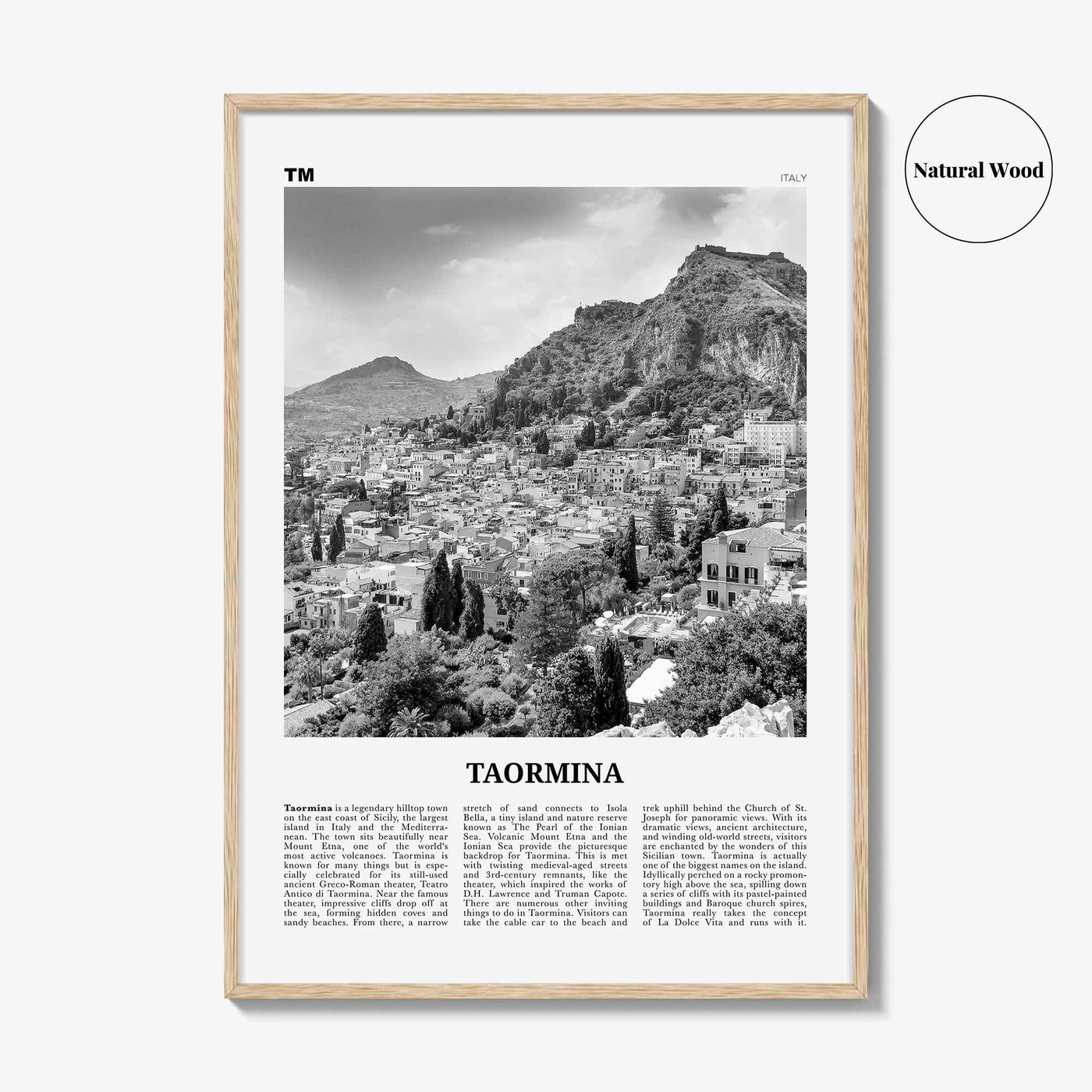 Taormina Print Black and White, Taormina Wall Art, Taormina Poster, Taormina Photo, Taormina Wall Décor, Taormina Map, Italy