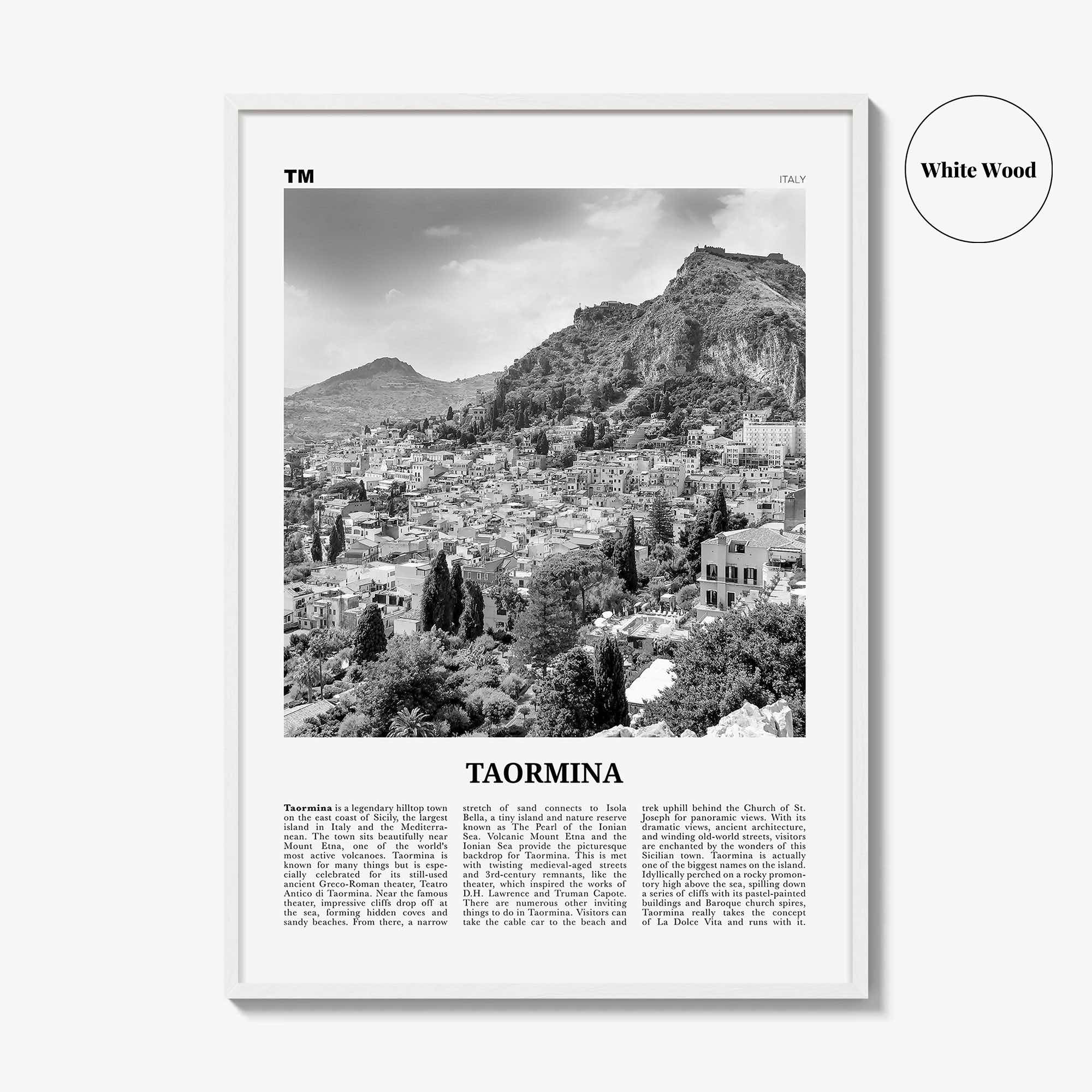 Taormina Print Black and White, Taormina Wall Art, Taormina Poster, Taormina Photo, Taormina Wall Décor, Taormina Map, Italy