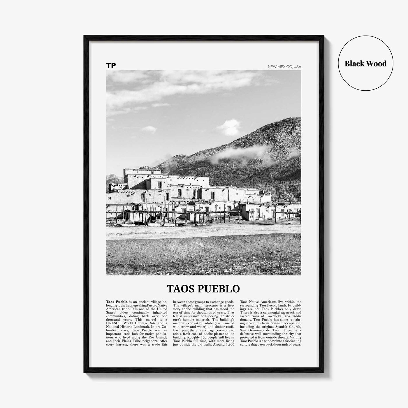 Taos Pueblo Print Black and White, Taos Pueblo Wall Art, Taos Pueblo Poster, Taos Pueblo Photo, Taos Pueblo Wall Décor, New Mexico, USA
