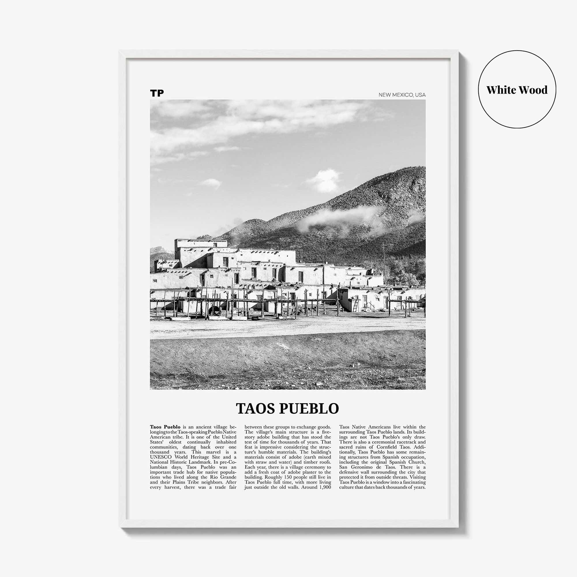 Taos Pueblo Print Black and White, Taos Pueblo Wall Art, Taos Pueblo Poster, Taos Pueblo Photo, Taos Pueblo Wall Décor, New Mexico, USA