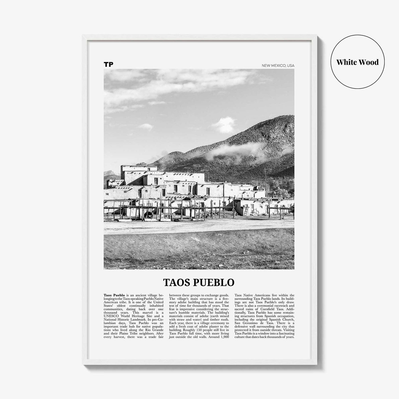 Taos Pueblo Print Black and White, Taos Pueblo Wall Art, Taos Pueblo Poster, Taos Pueblo Photo, Taos Pueblo Wall Décor, New Mexico, USA