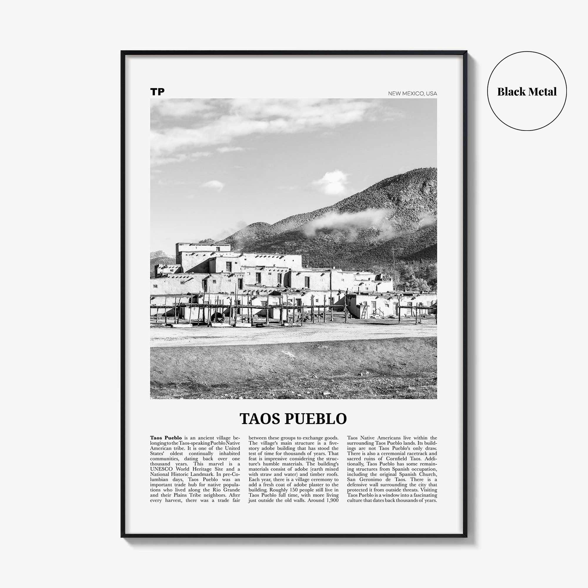 Taos Pueblo Print Black and White, Taos Pueblo Wall Art, Taos Pueblo Poster, Taos Pueblo Photo, Taos Pueblo Wall Décor, New Mexico, USA