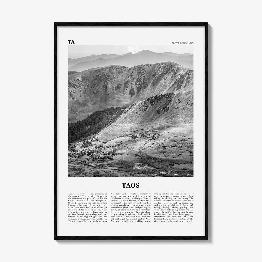 Taos Print Black and White, Taos Wall Art, Taos Poster, Taos Photo, Taos Wall Décor, New Mexico, USA, United States