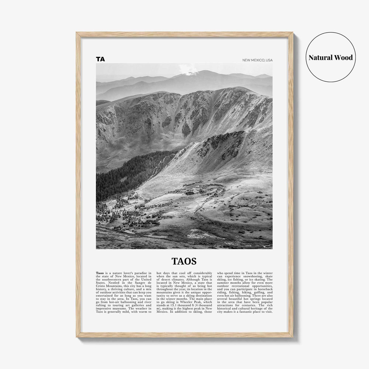 Taos Print Black and White, Taos Wall Art, Taos Poster, Taos Photo, Taos Wall Décor, New Mexico, USA, United States