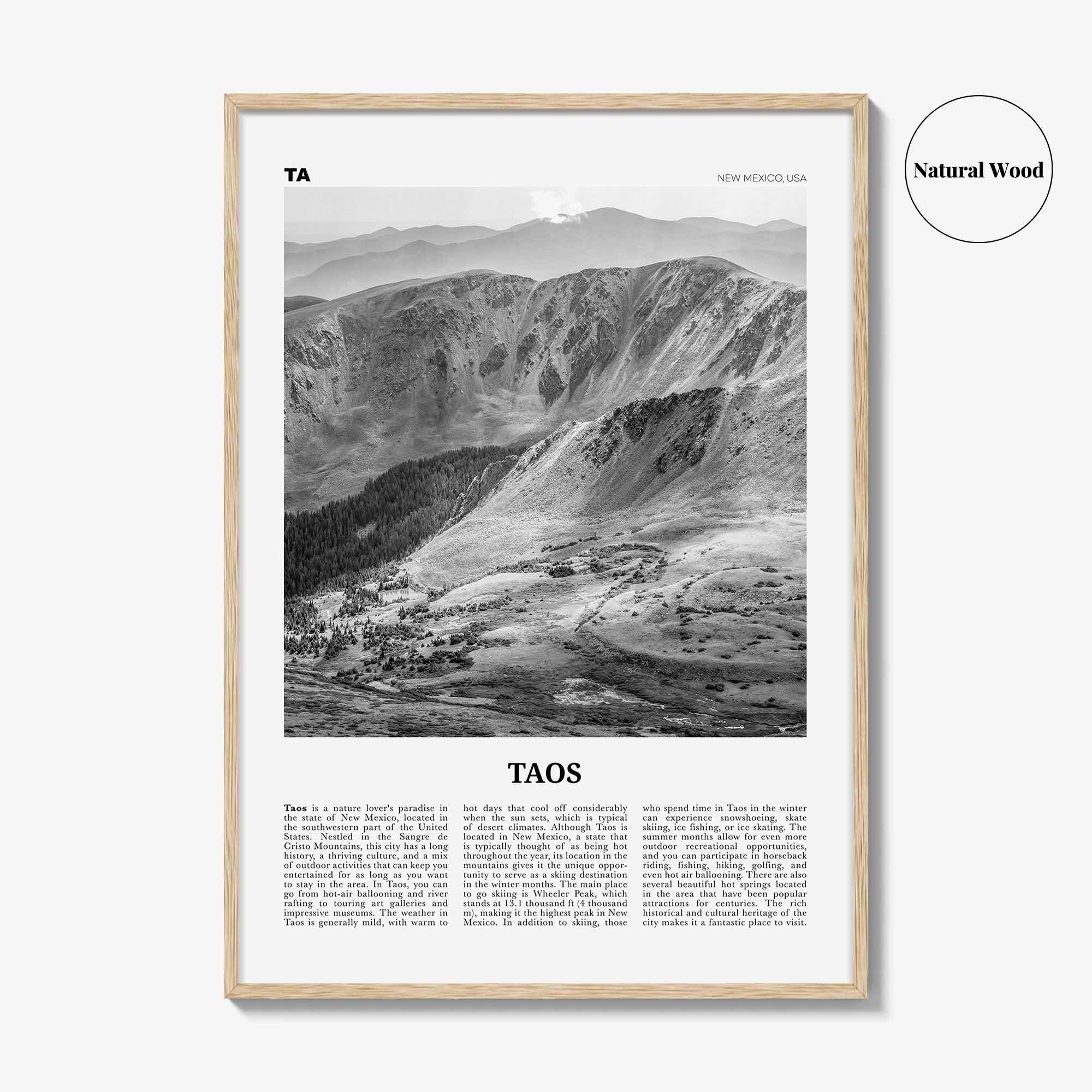 Taos Print Black and White, Taos Wall Art, Taos Poster, Taos Photo, Taos Wall Décor, New Mexico, USA, United States