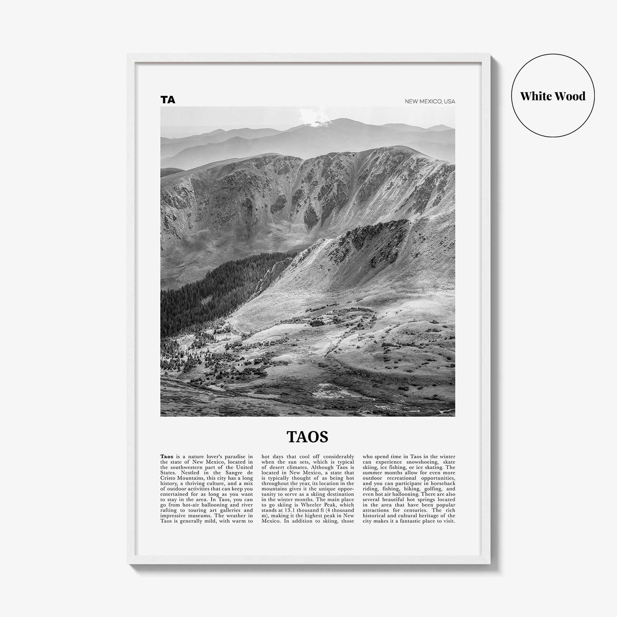 Taos Print Black and White, Taos Wall Art, Taos Poster, Taos Photo, Taos Wall Décor, New Mexico, USA, United States