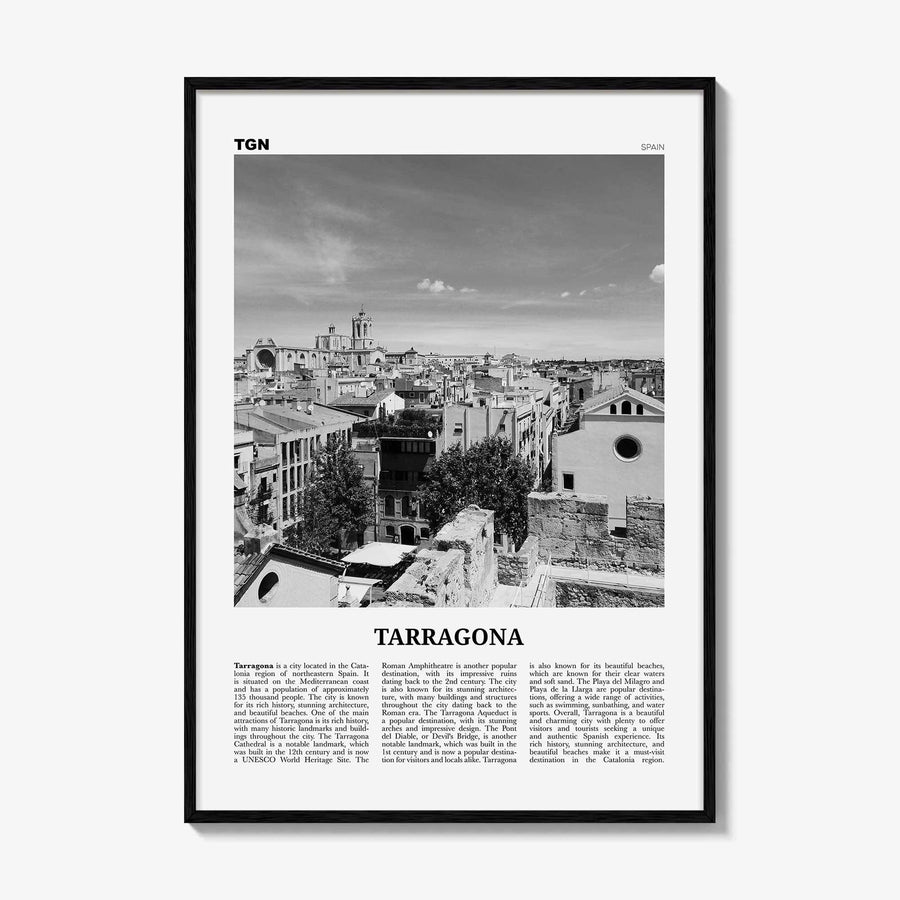 Tarragona Print Black and White, Tarragona Wall Art, Tarragona Poster, Tarragona Photo, Tarragona Wall Décor, Tarragona Map, Spain