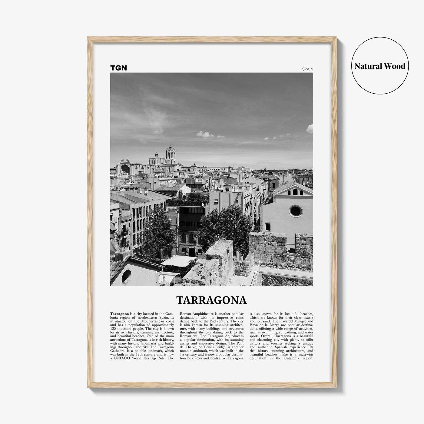 Tarragona Print Black and White, Tarragona Wall Art, Tarragona Poster, Tarragona Photo, Tarragona Wall Décor, Tarragona Map, Spain