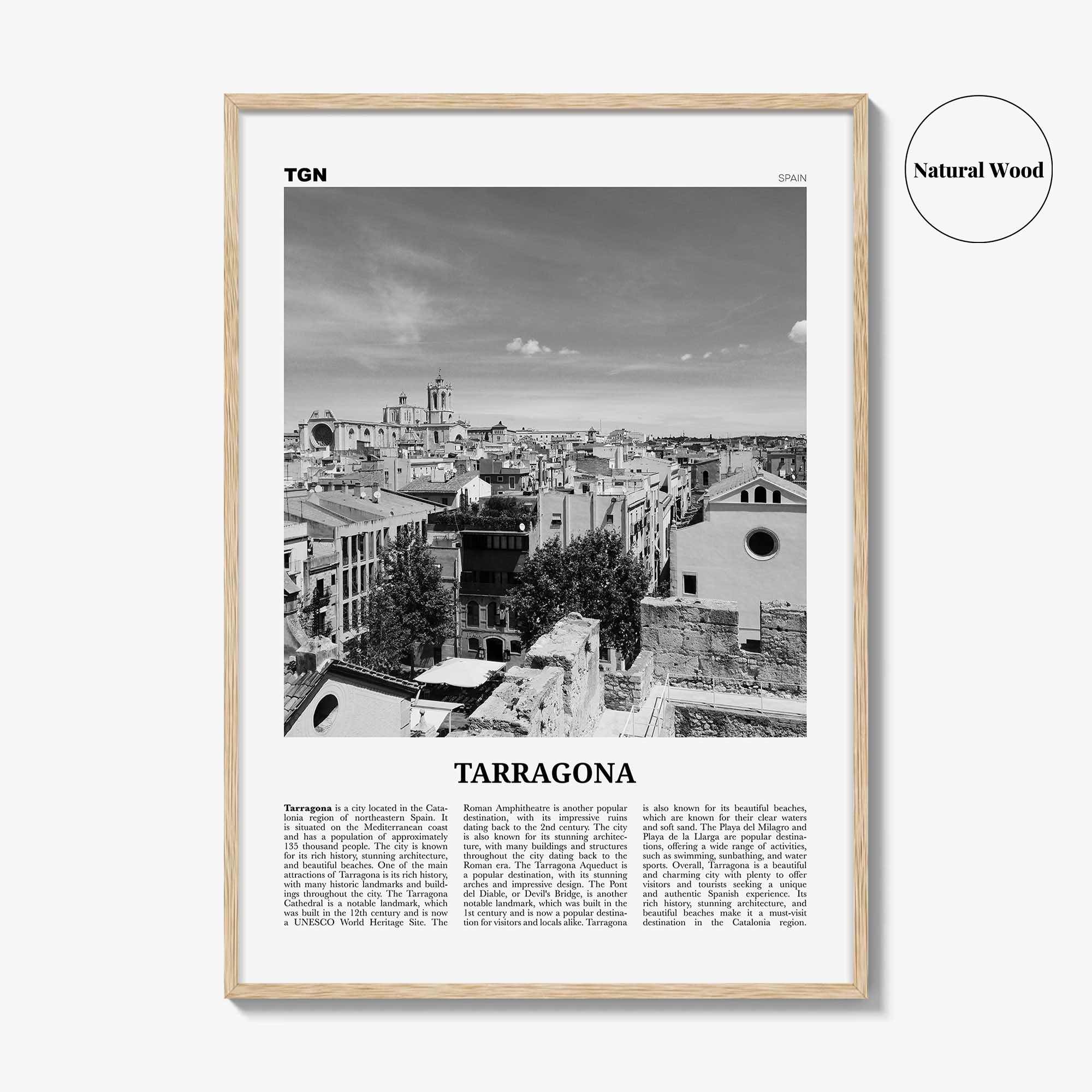 Tarragona Print Black and White, Tarragona Wall Art, Tarragona Poster, Tarragona Photo, Tarragona Wall Décor, Tarragona Map, Spain