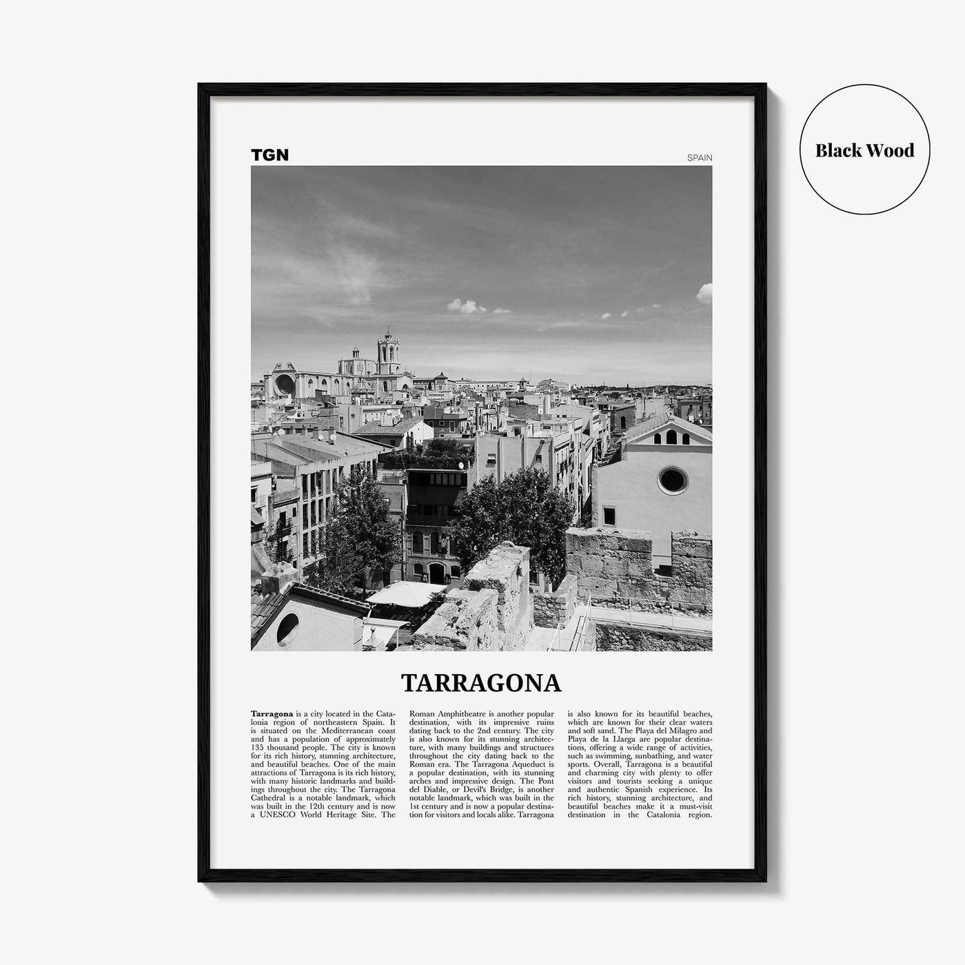 Tarragona Print Black and White, Tarragona Wall Art, Tarragona Poster, Tarragona Photo, Tarragona Wall Décor, Tarragona Map, Spain