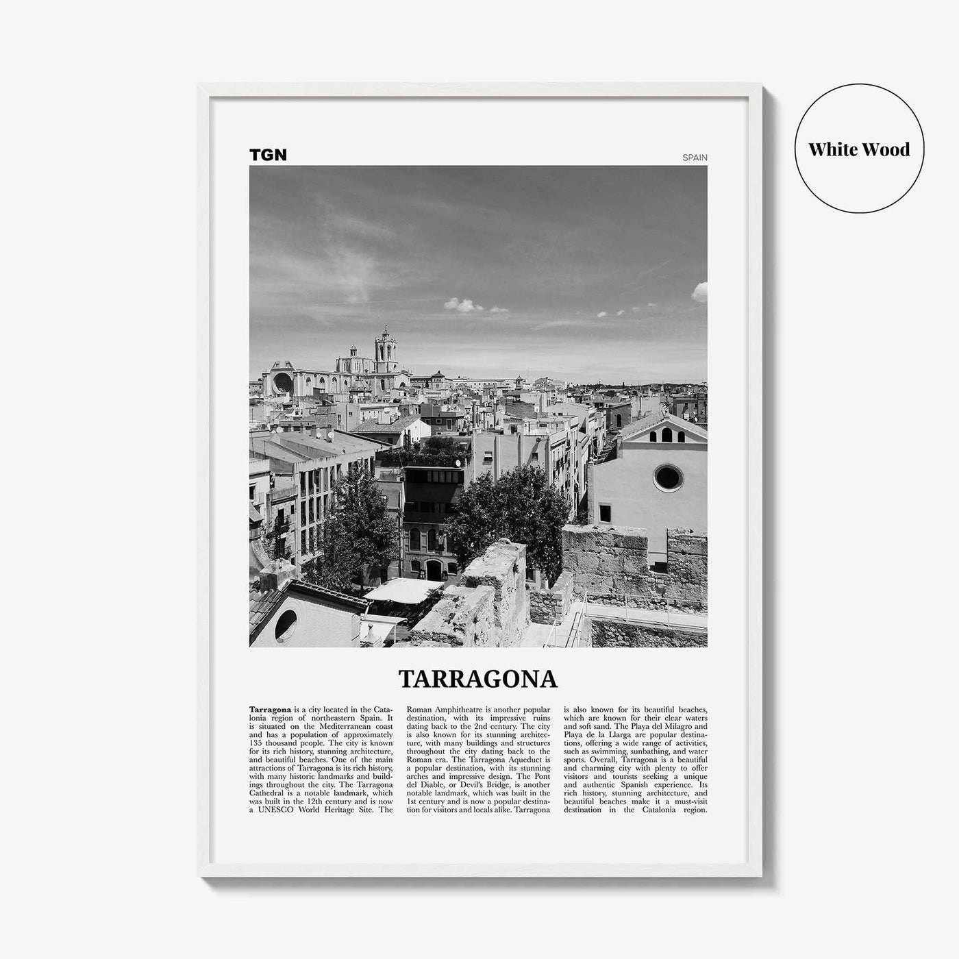 Tarragona Print Black and White, Tarragona Wall Art, Tarragona Poster, Tarragona Photo, Tarragona Wall Décor, Tarragona Map, Spain