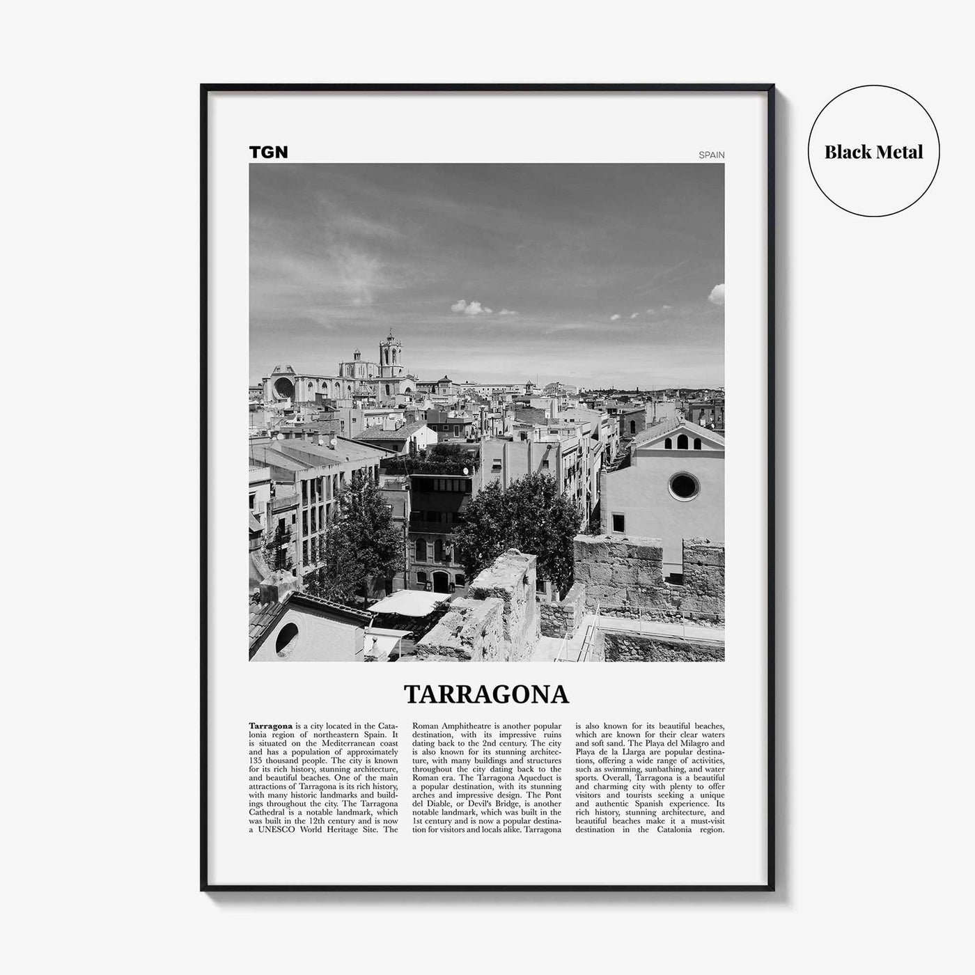 Tarragona Print Black and White, Tarragona Wall Art, Tarragona Poster, Tarragona Photo, Tarragona Wall Décor, Tarragona Map, Spain