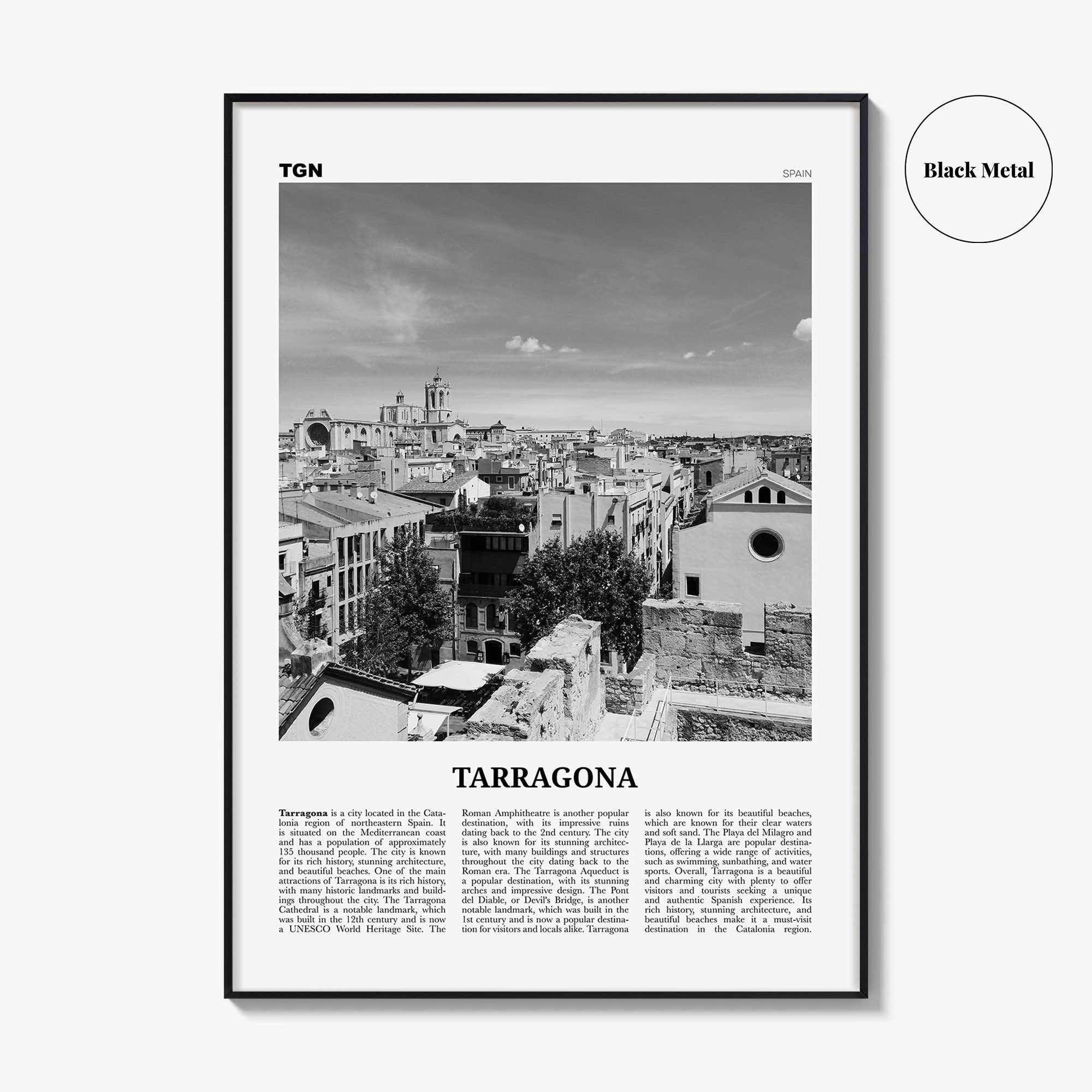 Tarragona Print Black and White, Tarragona Wall Art, Tarragona Poster, Tarragona Photo, Tarragona Wall Décor, Tarragona Map, Spain