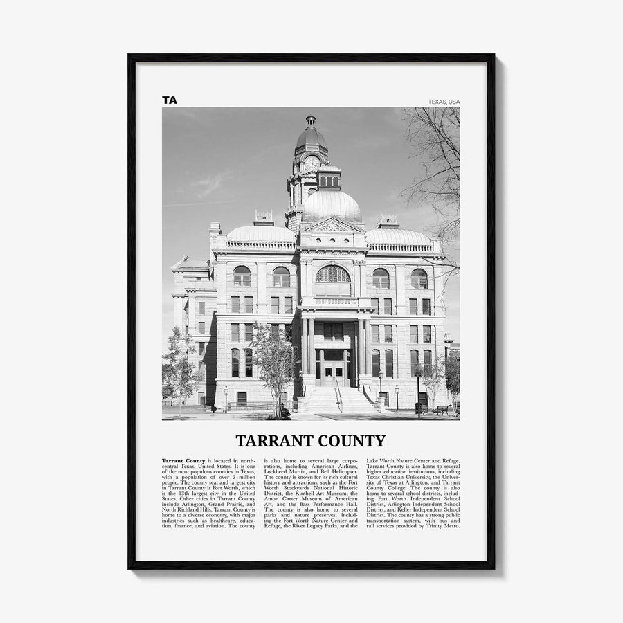 Tarrant County Print Black and White, Tarrant County Wall Art, Tarrant Poster, Tarrant Photo, Tarrant Wall Décor, Tarrant Map, Texas, USA