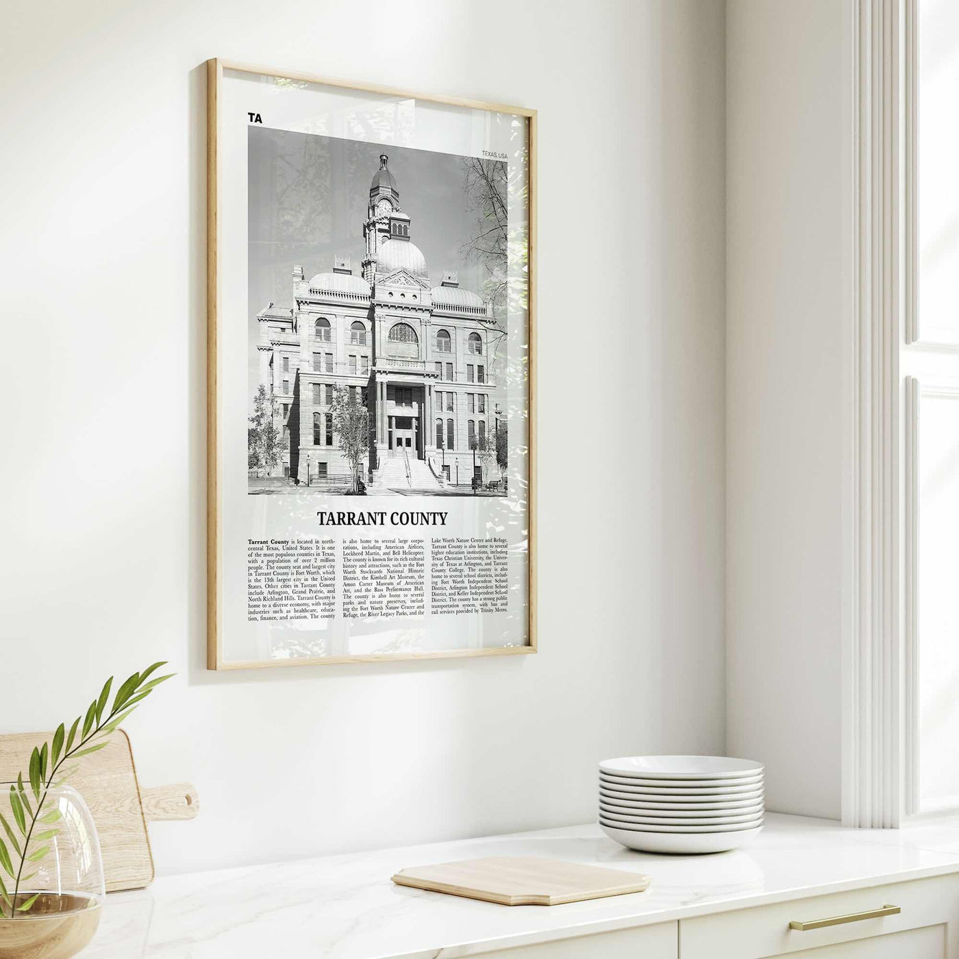 Tarrant County Print Black and White, Tarrant County Wall Art, Tarrant Poster, Tarrant Photo, Tarrant Wall Décor, Tarrant Map, Texas, USA