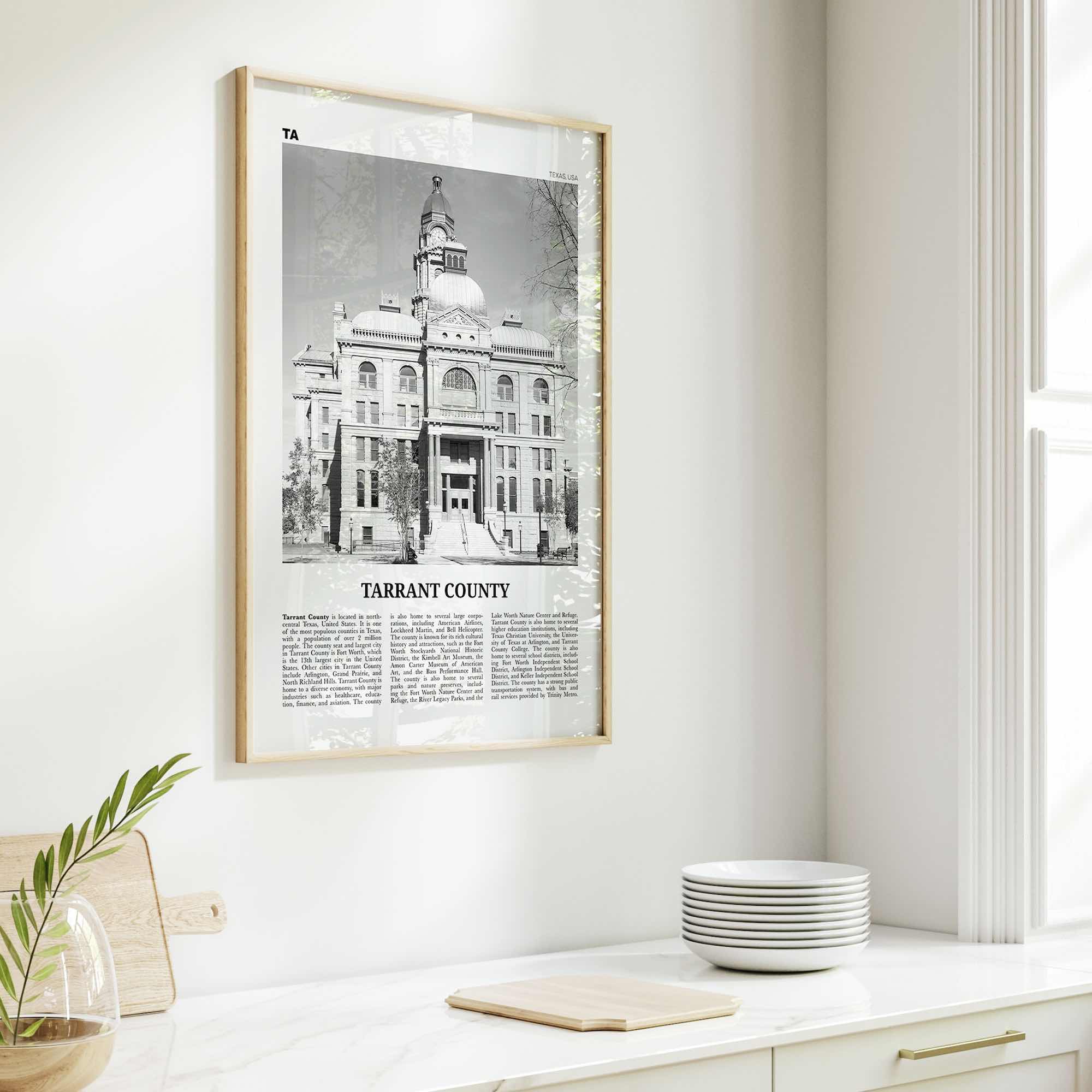 Tarrant County Print Black and White, Tarrant County Wall Art, Tarrant Poster, Tarrant Photo, Tarrant Wall Décor, Tarrant Map, Texas, USA