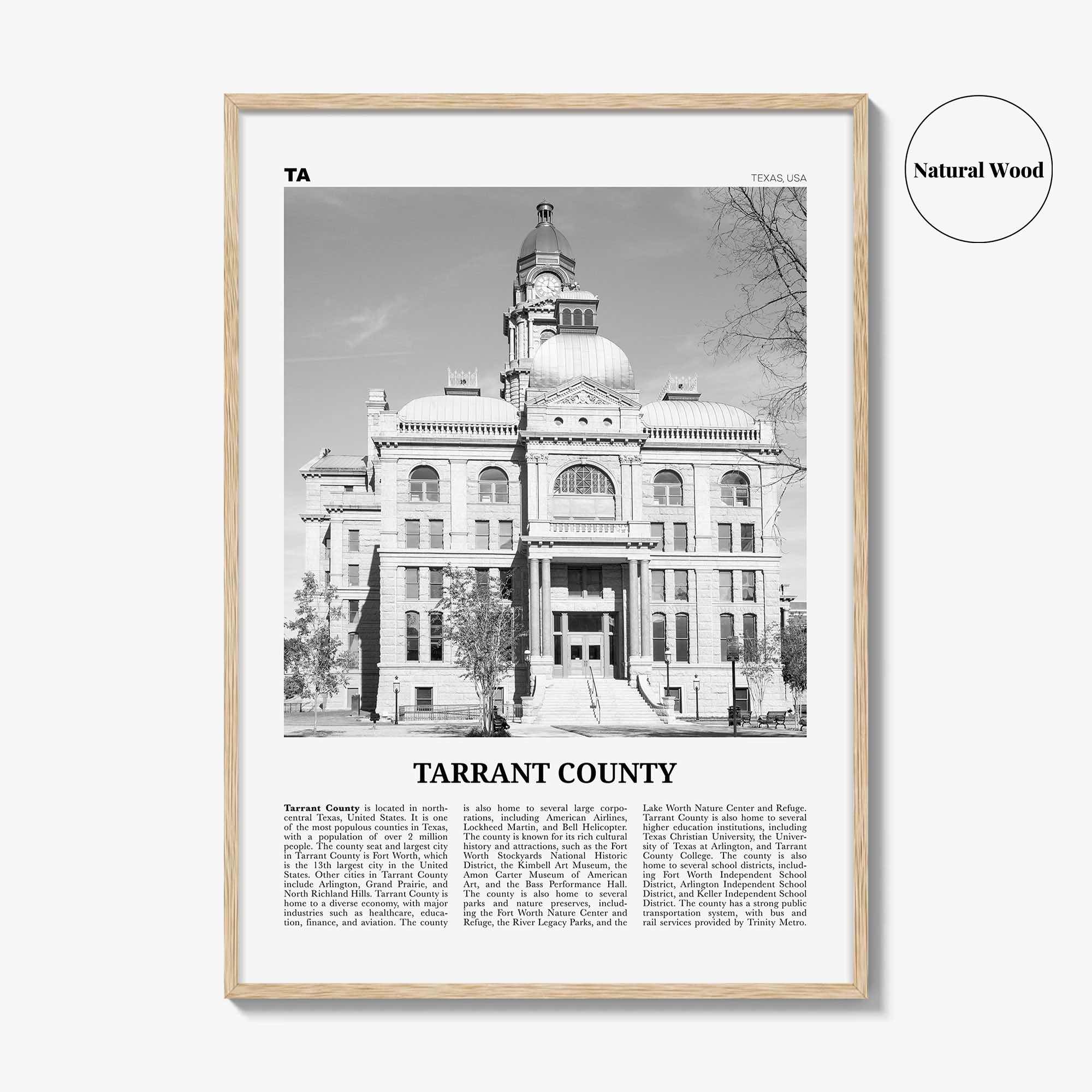 Tarrant County Print Black and White, Tarrant County Wall Art, Tarrant Poster, Tarrant Photo, Tarrant Wall Décor, Tarrant Map, Texas, USA