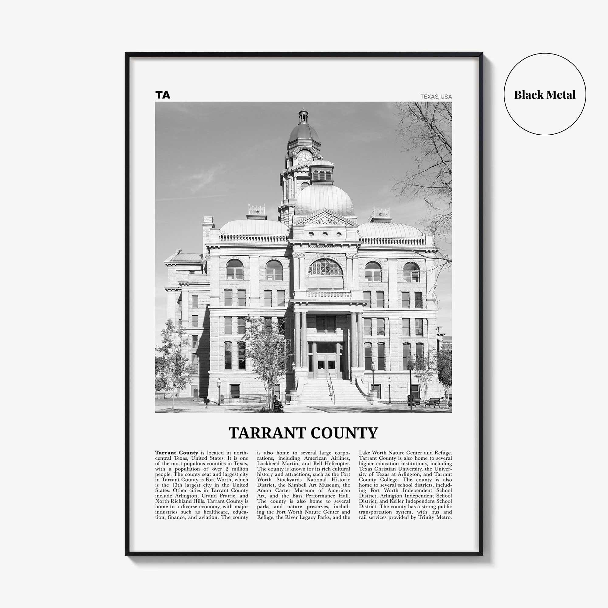 Tarrant County Print Black and White, Tarrant County Wall Art, Tarrant Poster, Tarrant Photo, Tarrant Wall Décor, Tarrant Map, Texas, USA