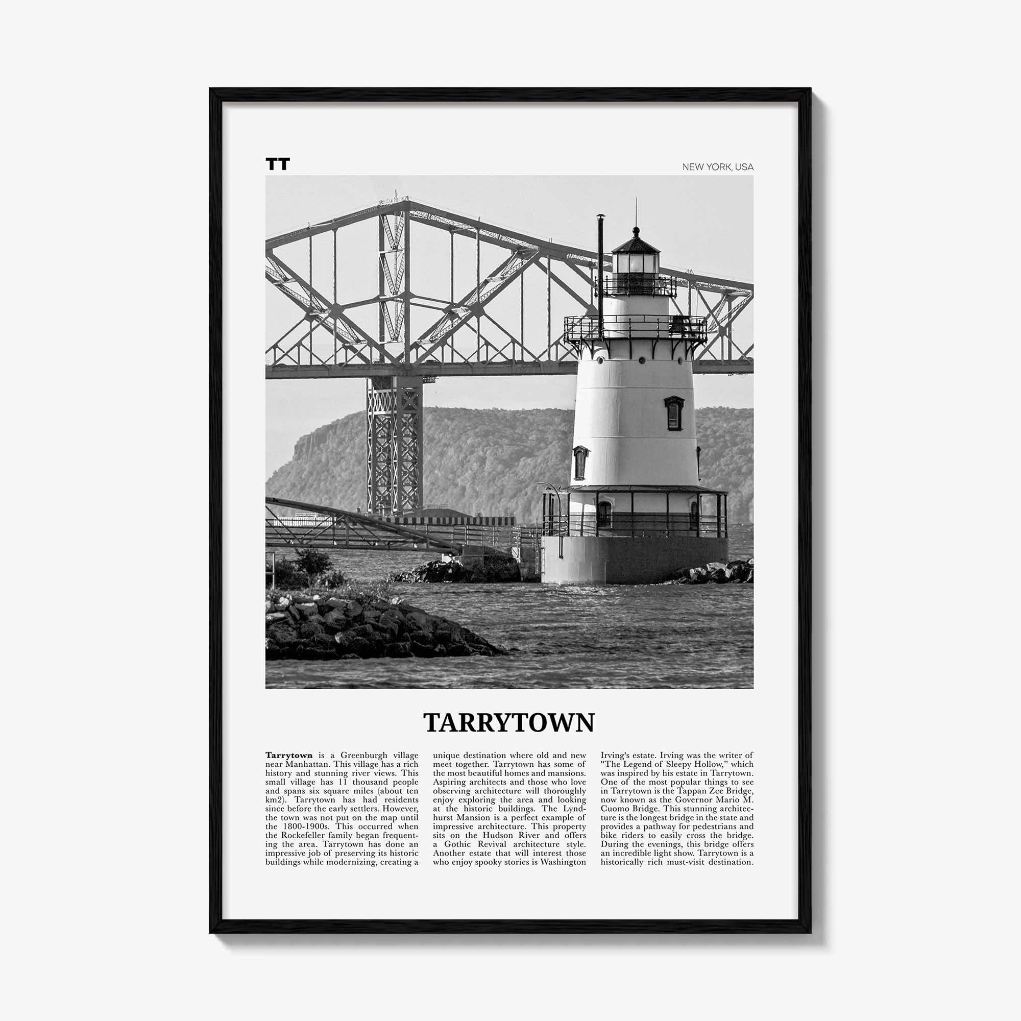 Tarrytown Print Black and White, Tarrytown Wall Art, Tarrytown Poster, Tarrytown Photo, Tarrytown Wall Décor, Tarrytown Map, New York, USA