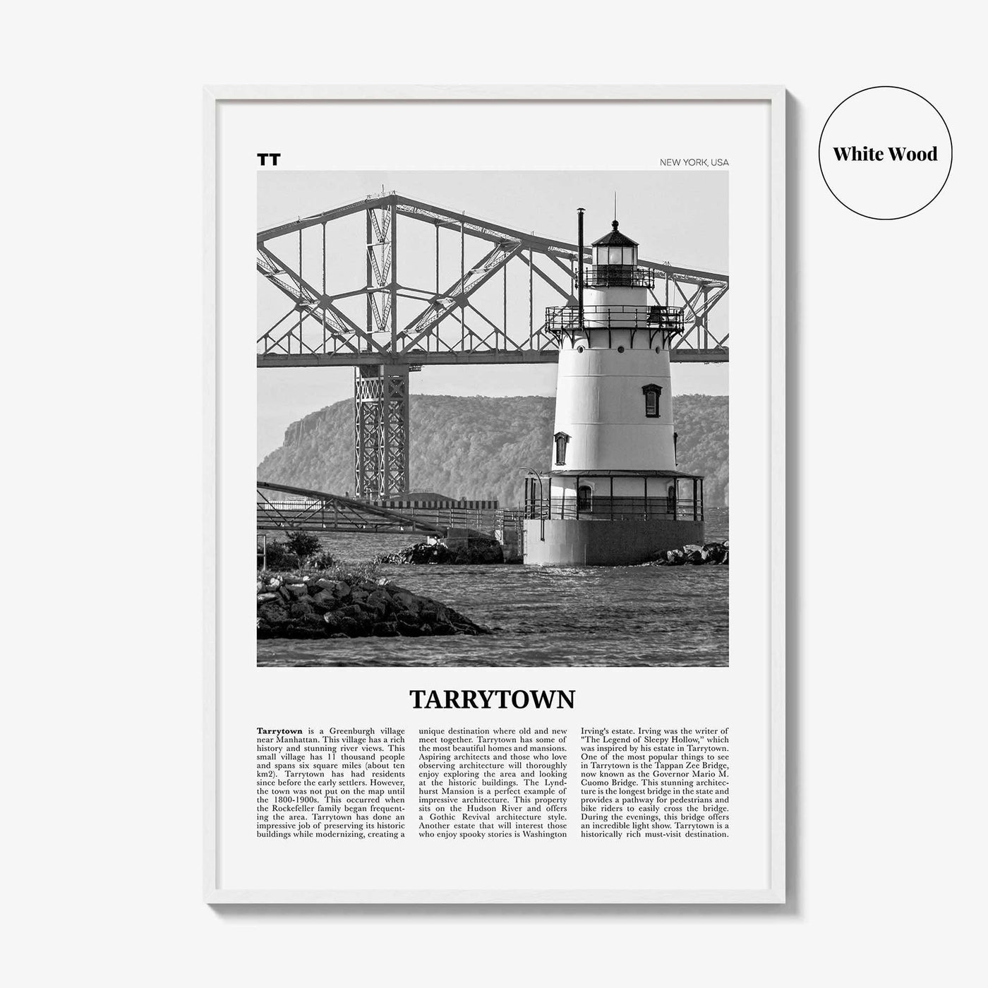 Tarrytown Print Black and White, Tarrytown Wall Art, Tarrytown Poster, Tarrytown Photo, Tarrytown Wall Décor, Tarrytown Map, New York, USA