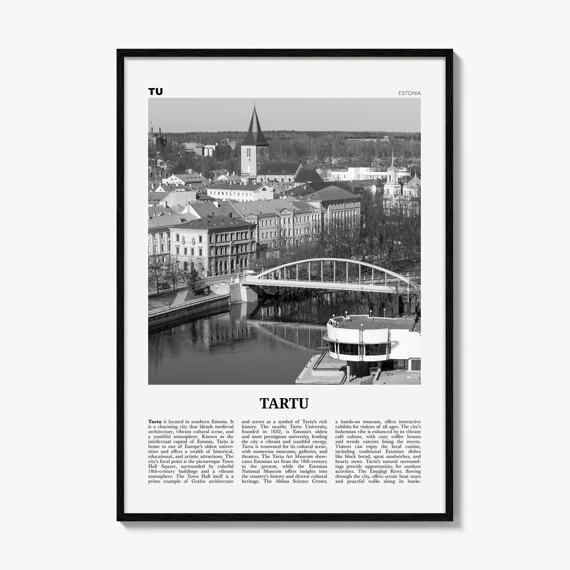 Tartu Print Black and White, Tartu Wall Art, Tartu Poster, Tartu Photo, Tartu Wall Décor, Tartu Map, Estonia
