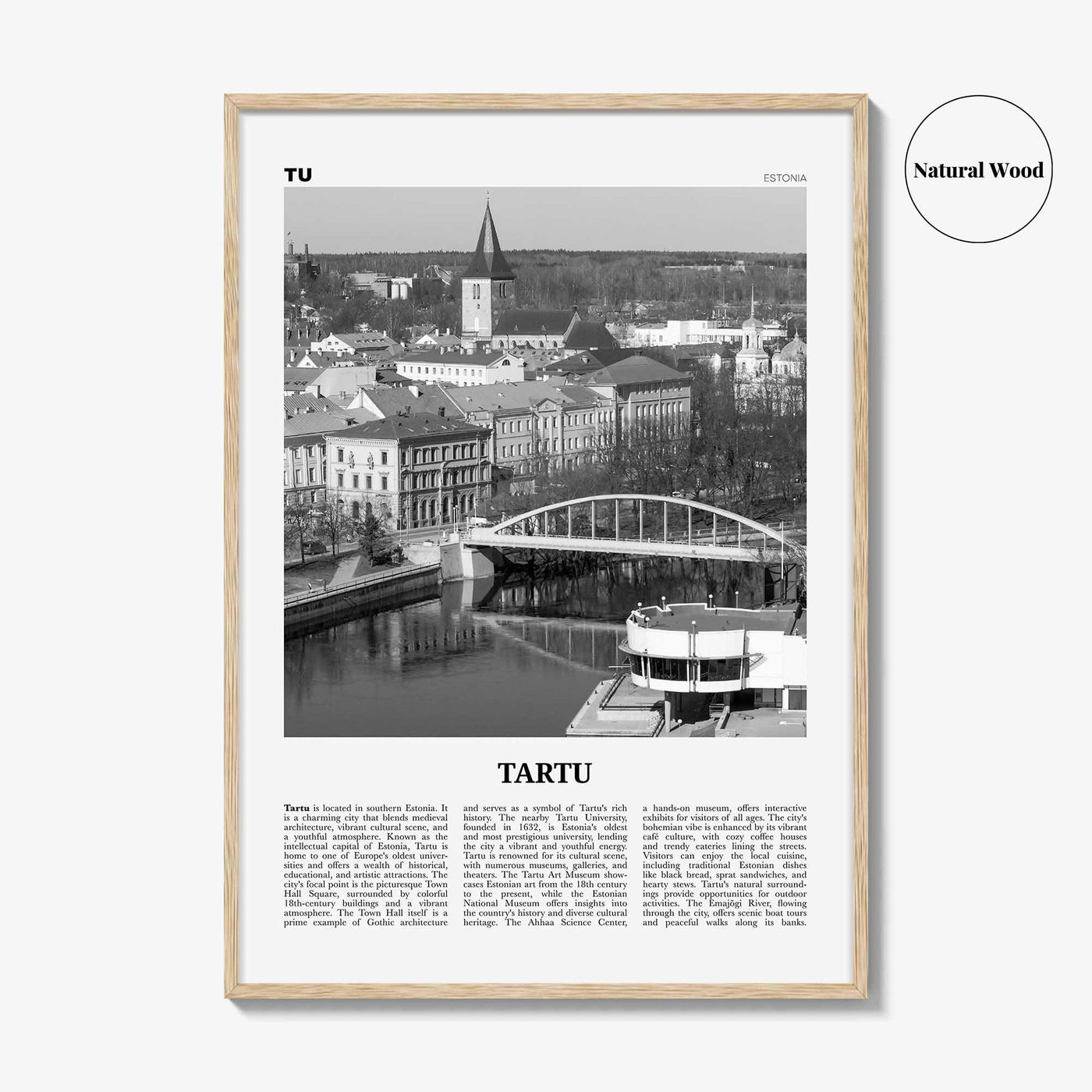 Tartu Print Black and White, Tartu Wall Art, Tartu Poster, Tartu Photo, Tartu Wall Décor, Tartu Map, Estonia