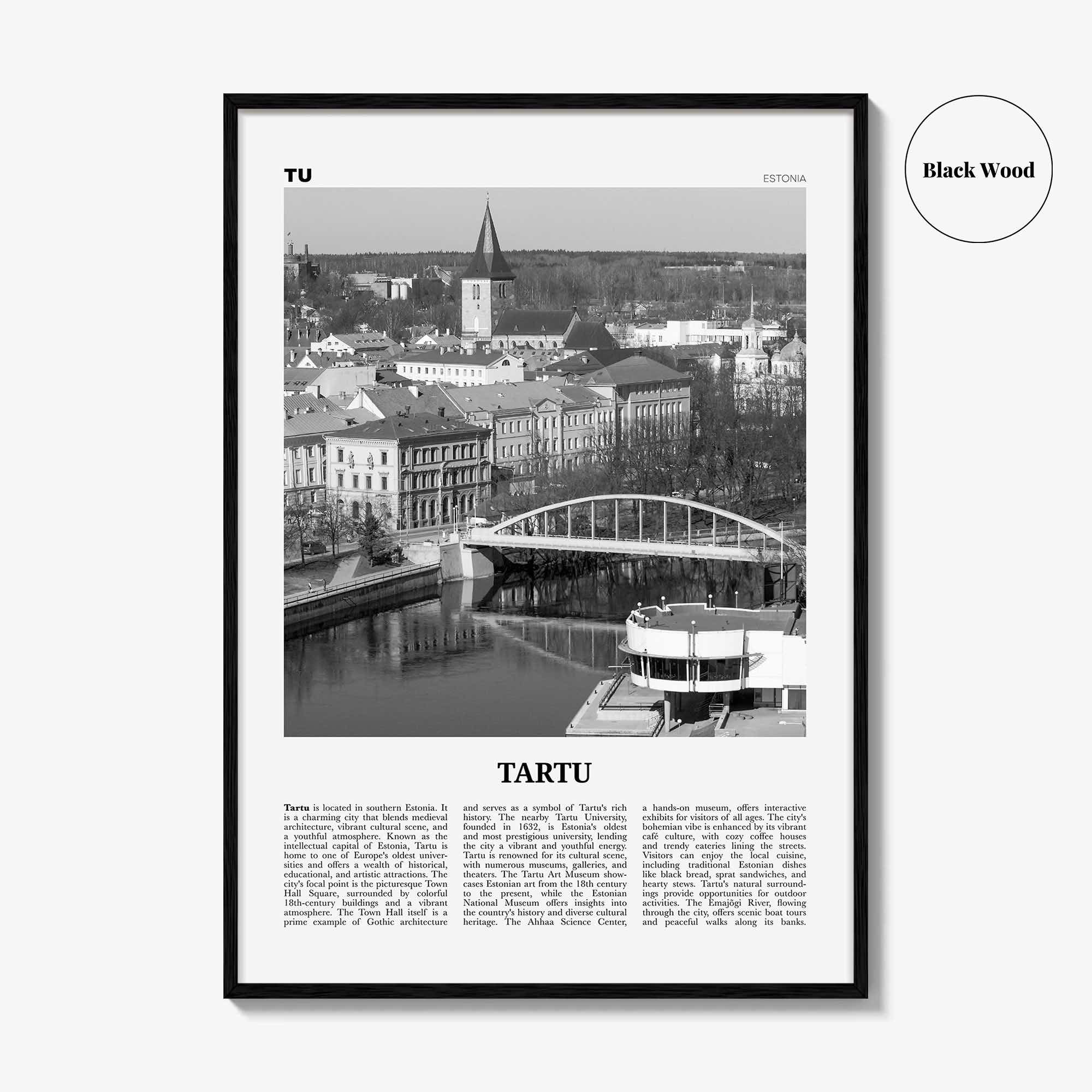 Tartu Print Black and White, Tartu Wall Art, Tartu Poster, Tartu Photo, Tartu Wall Décor, Tartu Map, Estonia