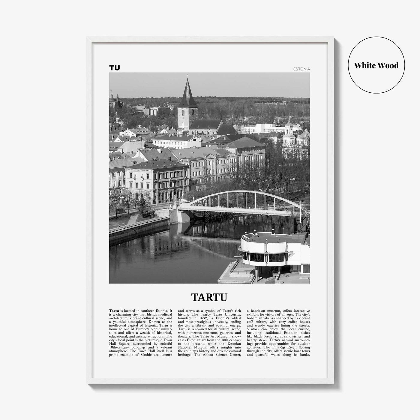 Tartu Print Black and White, Tartu Wall Art, Tartu Poster, Tartu Photo, Tartu Wall Décor, Tartu Map, Estonia
