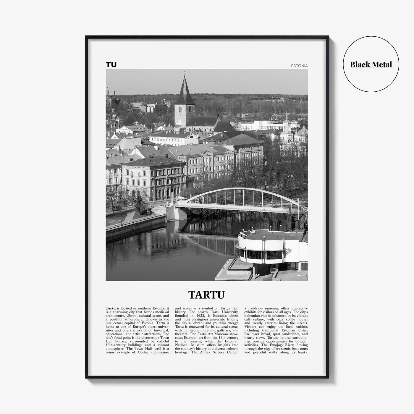 Tartu Print Black and White, Tartu Wall Art, Tartu Poster, Tartu Photo, Tartu Wall Décor, Tartu Map, Estonia
