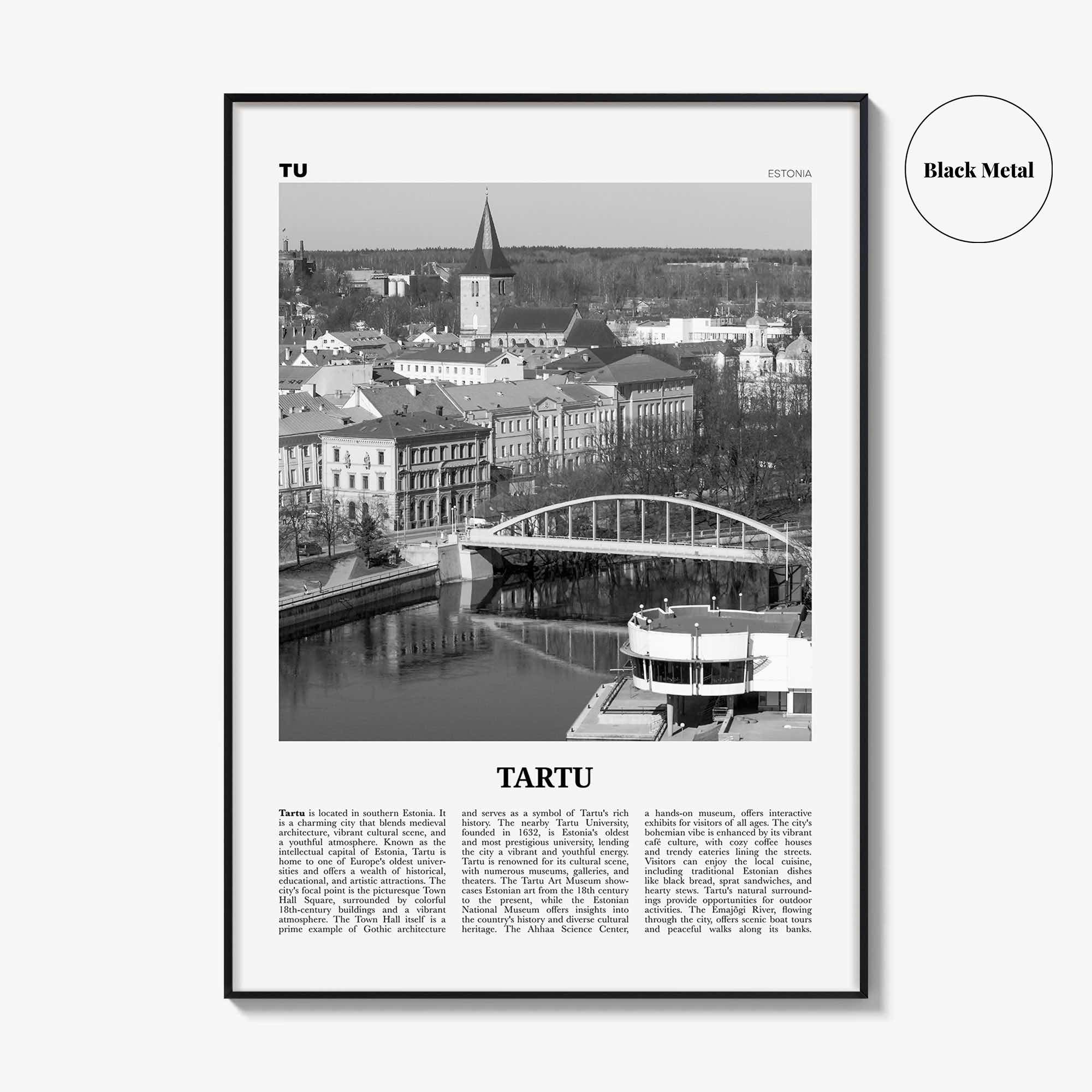 Tartu Print Black and White, Tartu Wall Art, Tartu Poster, Tartu Photo, Tartu Wall Décor, Tartu Map, Estonia