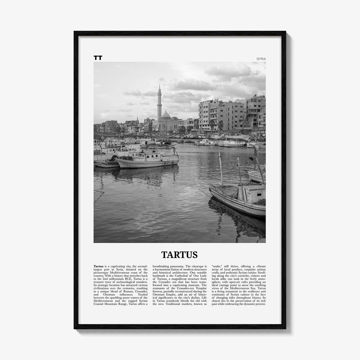 Tartus Print Black and White, Tartus Wall Art, Tartus Poster, Tartus Photo, Tartus Wall Décor, Tartus Map, Syria