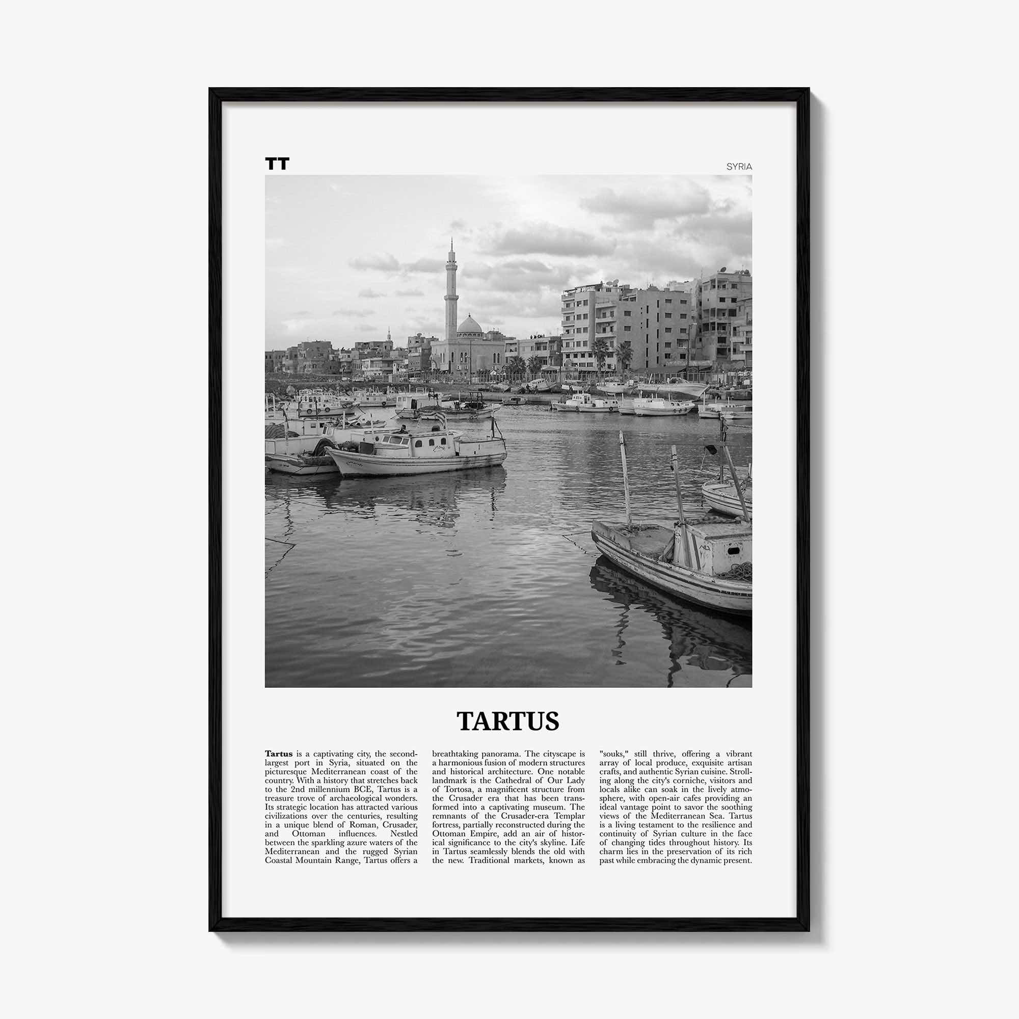 Tartus Print Black and White, Tartus Wall Art, Tartus Poster, Tartus Photo, Tartus Wall Décor, Tartus Map, Syria