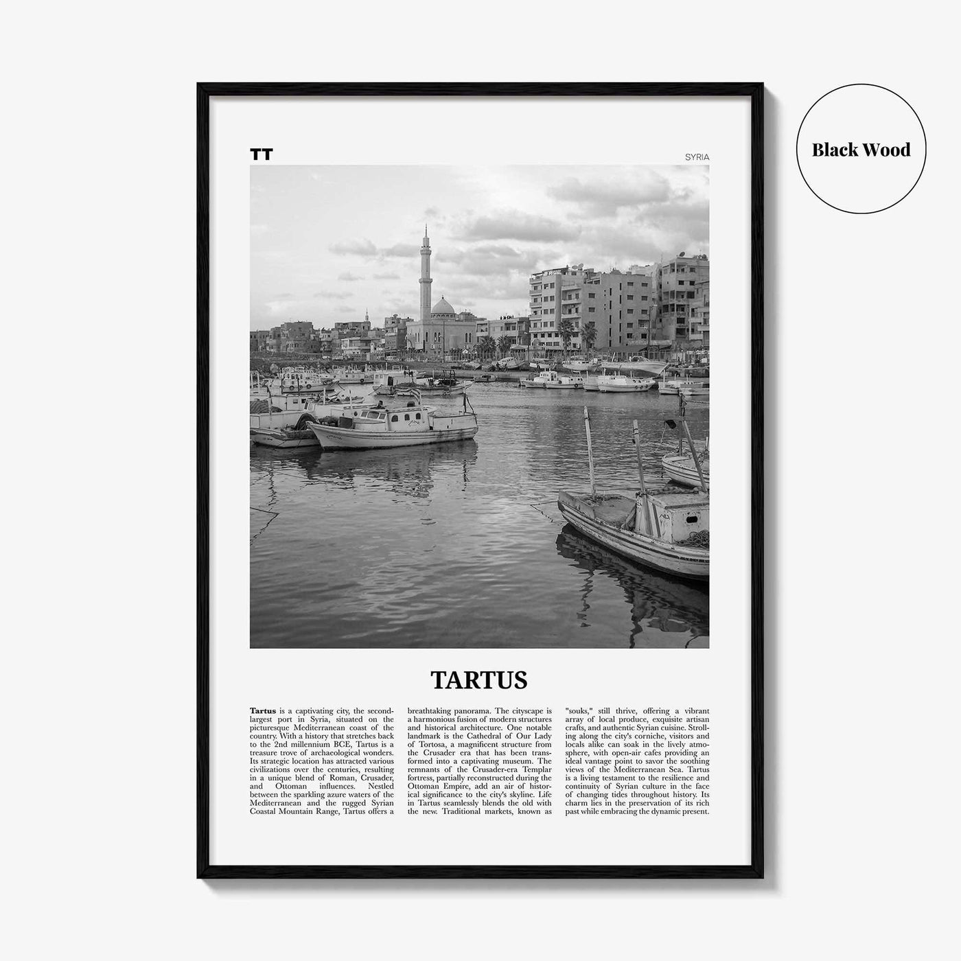Tartus Print Black and White, Tartus Wall Art, Tartus Poster, Tartus Photo, Tartus Wall Décor, Tartus Map, Syria