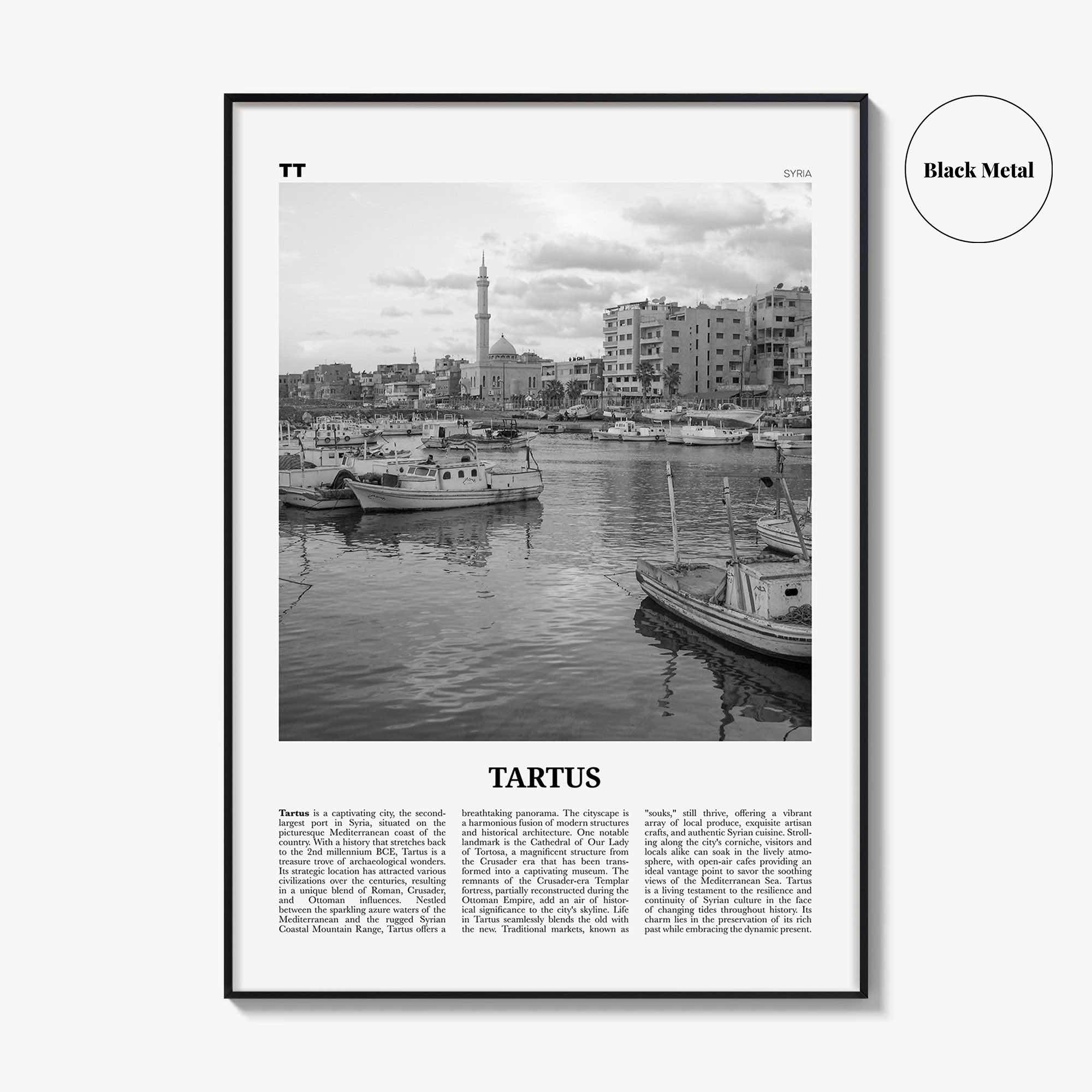 Tartus Print Black and White, Tartus Wall Art, Tartus Poster, Tartus Photo, Tartus Wall Décor, Tartus Map, Syria