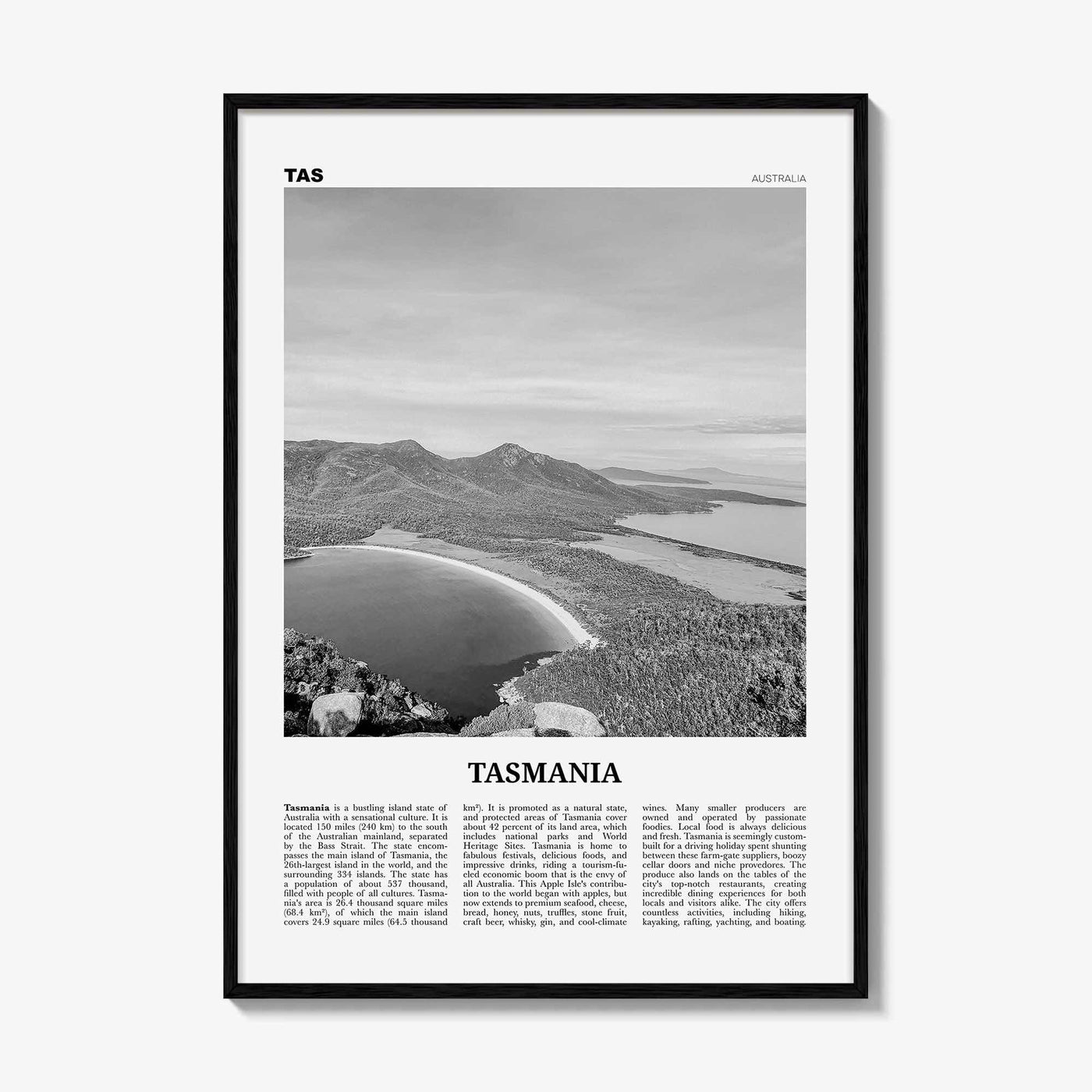 Tasmania Print Black and White No 1, Tasmania Wall Art, Tasmania Poster, Tasmania Photo, TAS, Tassie, Hobart, Australia, Oceania