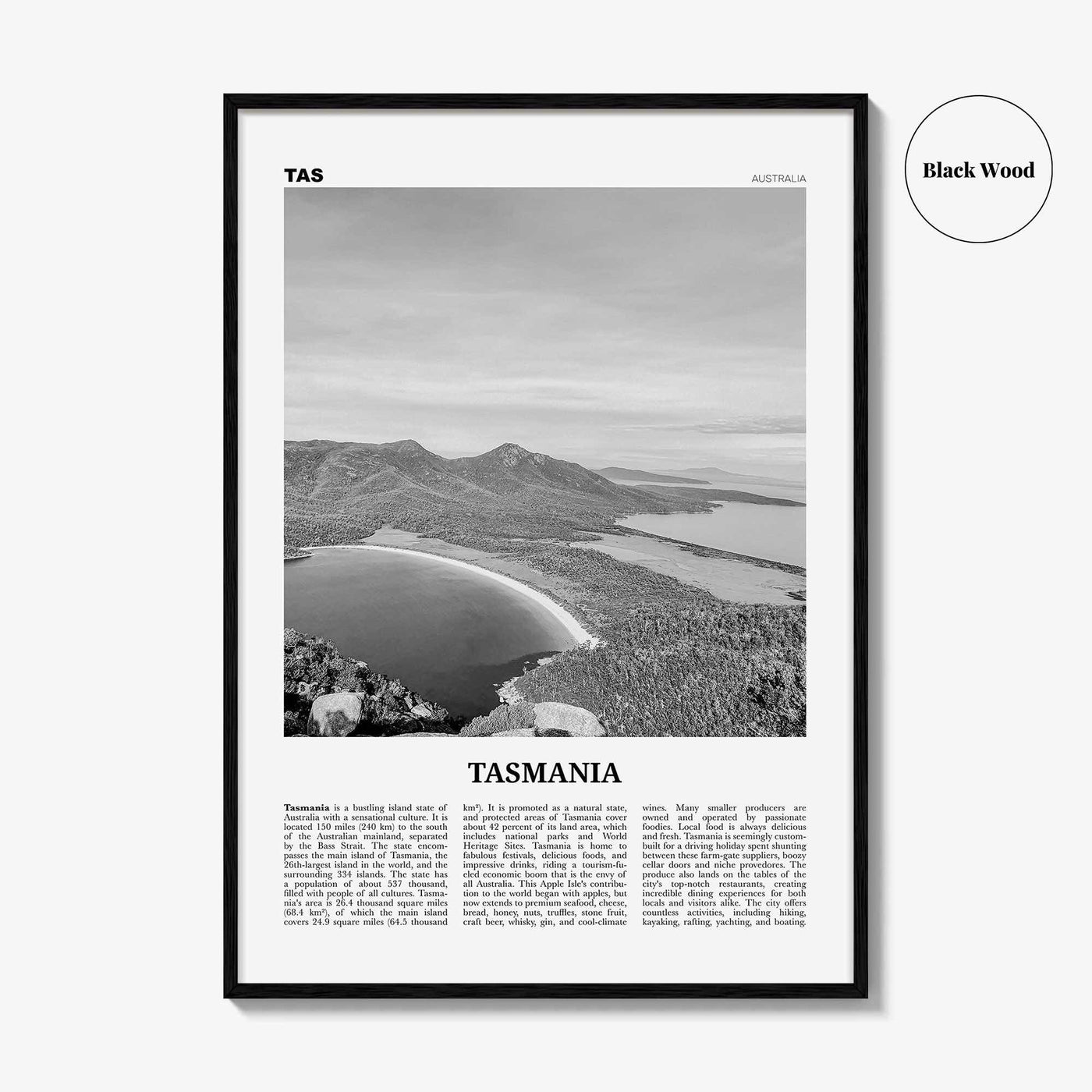 Tasmania Print Black and White No 1, Tasmania Wall Art, Tasmania Poster, Tasmania Photo, TAS, Tassie, Hobart, Australia, Oceania