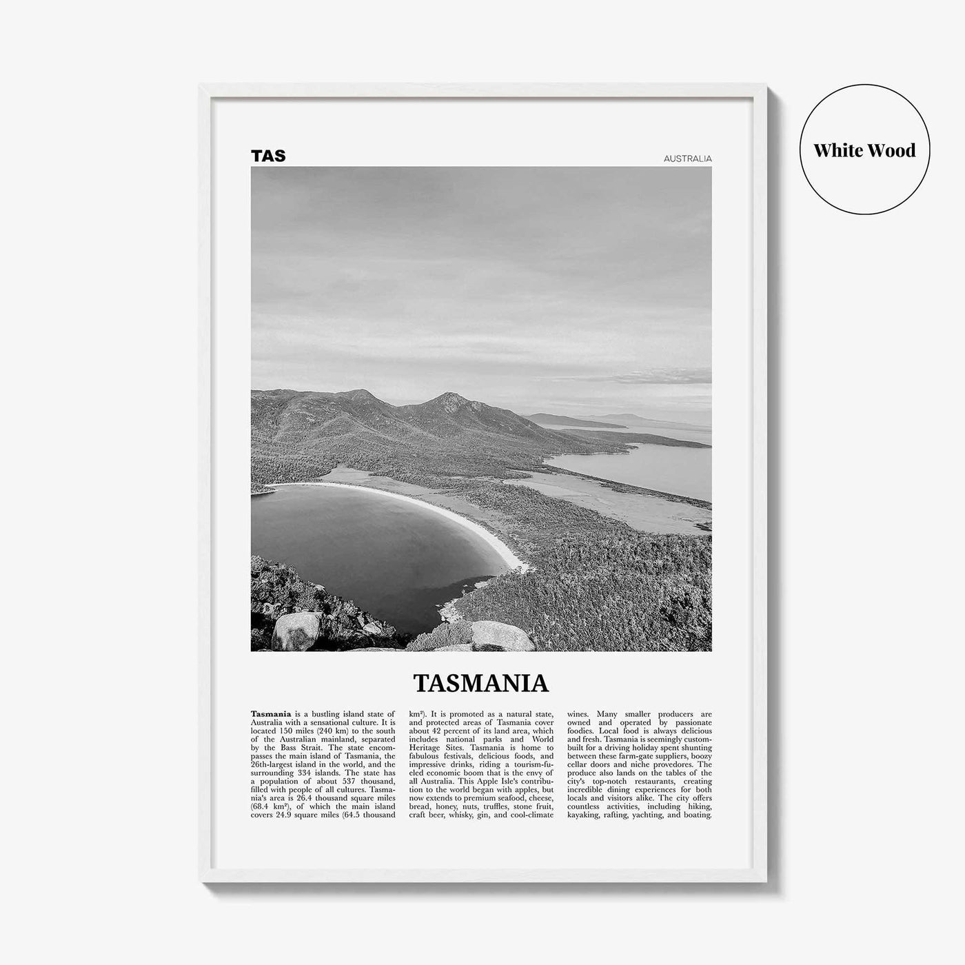 Tasmania Print Black and White No 1, Tasmania Wall Art, Tasmania Poster, Tasmania Photo, TAS, Tassie, Hobart, Australia, Oceania