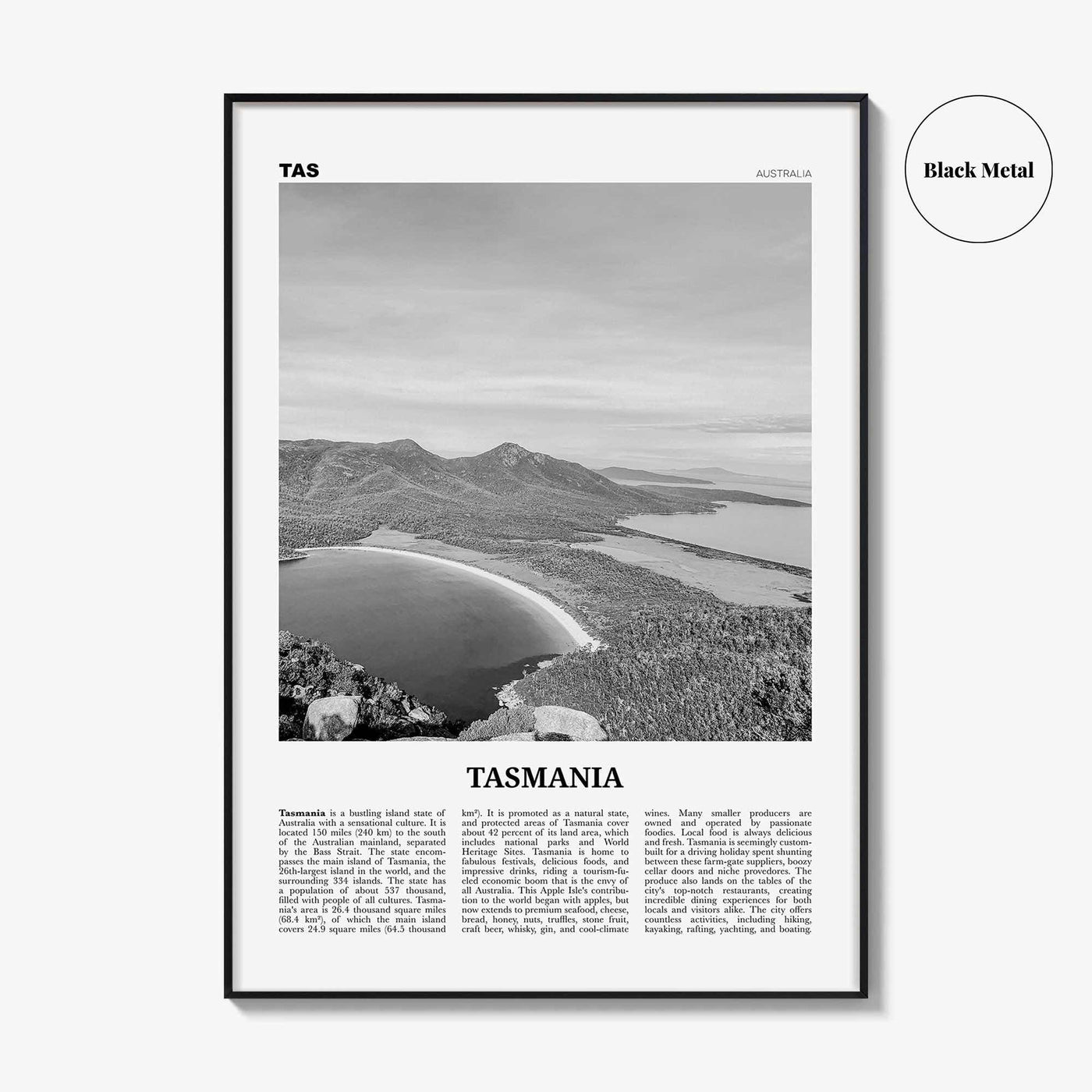 Tasmania Print Black and White No 1, Tasmania Wall Art, Tasmania Poster, Tasmania Photo, TAS, Tassie, Hobart, Australia, Oceania