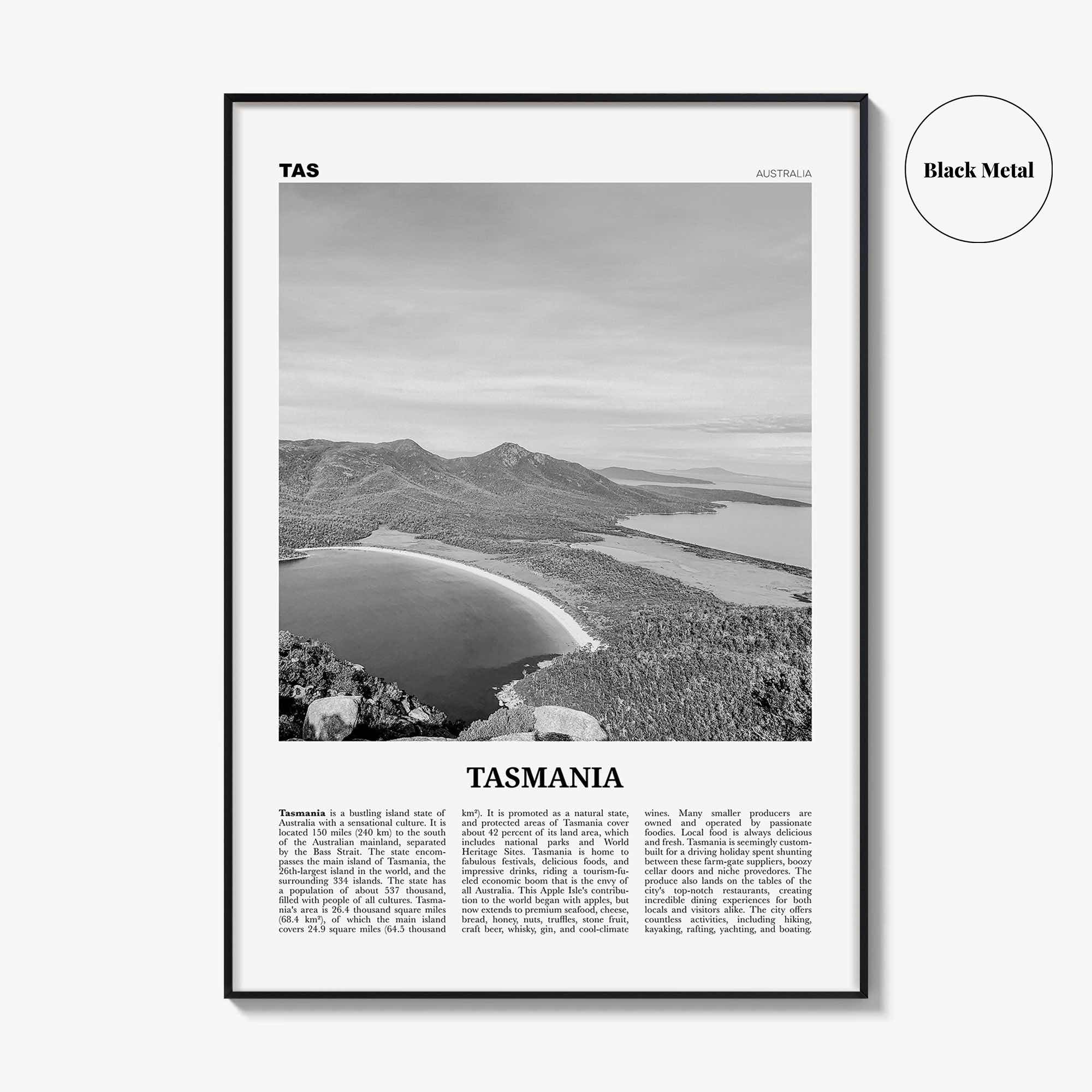 Tasmania Print Black and White No 1, Tasmania Wall Art, Tasmania Poster, Tasmania Photo, TAS, Tassie, Hobart, Australia, Oceania