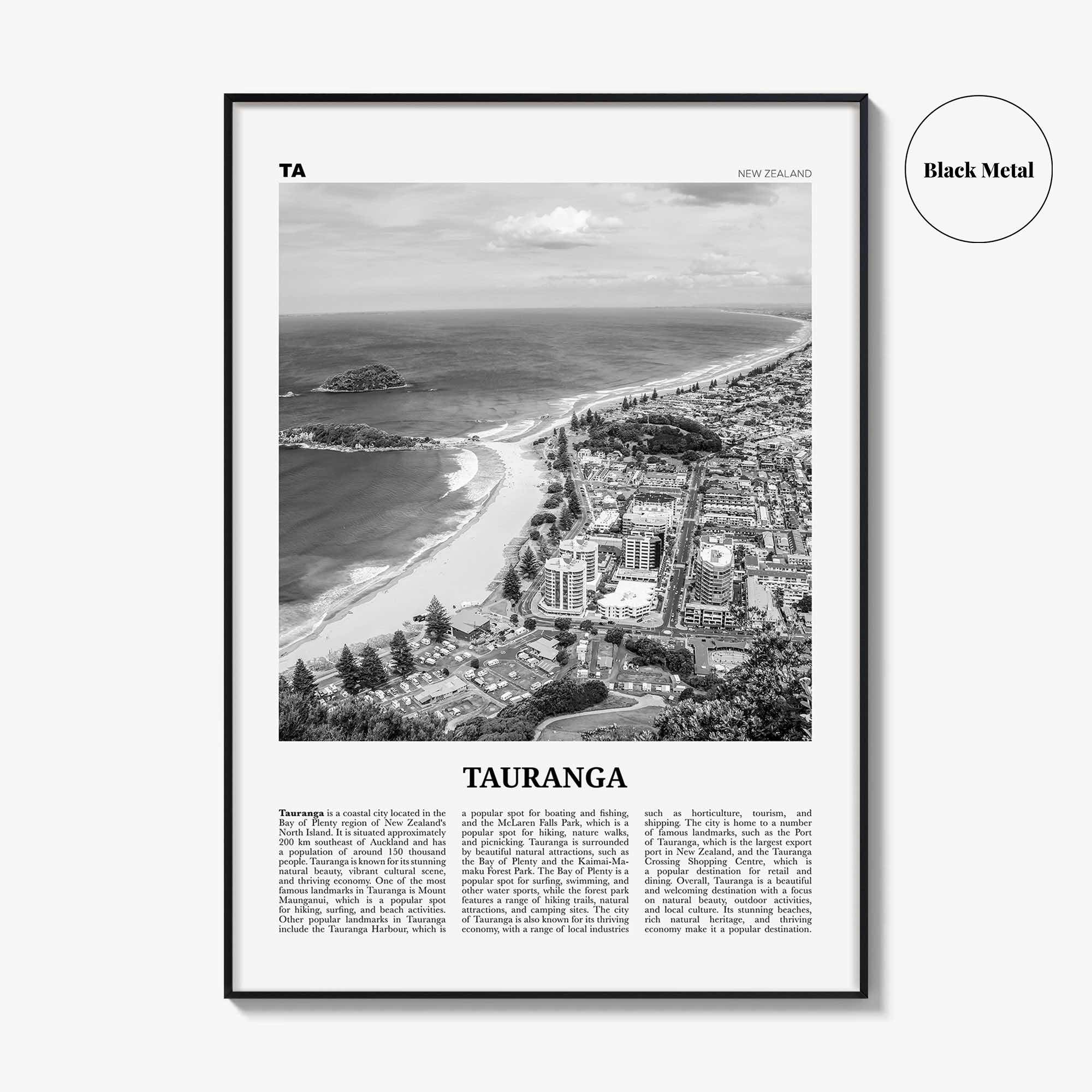 Tauranga Print Black and White, Tauranga Wall Art, Tauranga Poster, Tauranga Photo, Tauranga Wall Décor, Tauranga Map, New Zealand