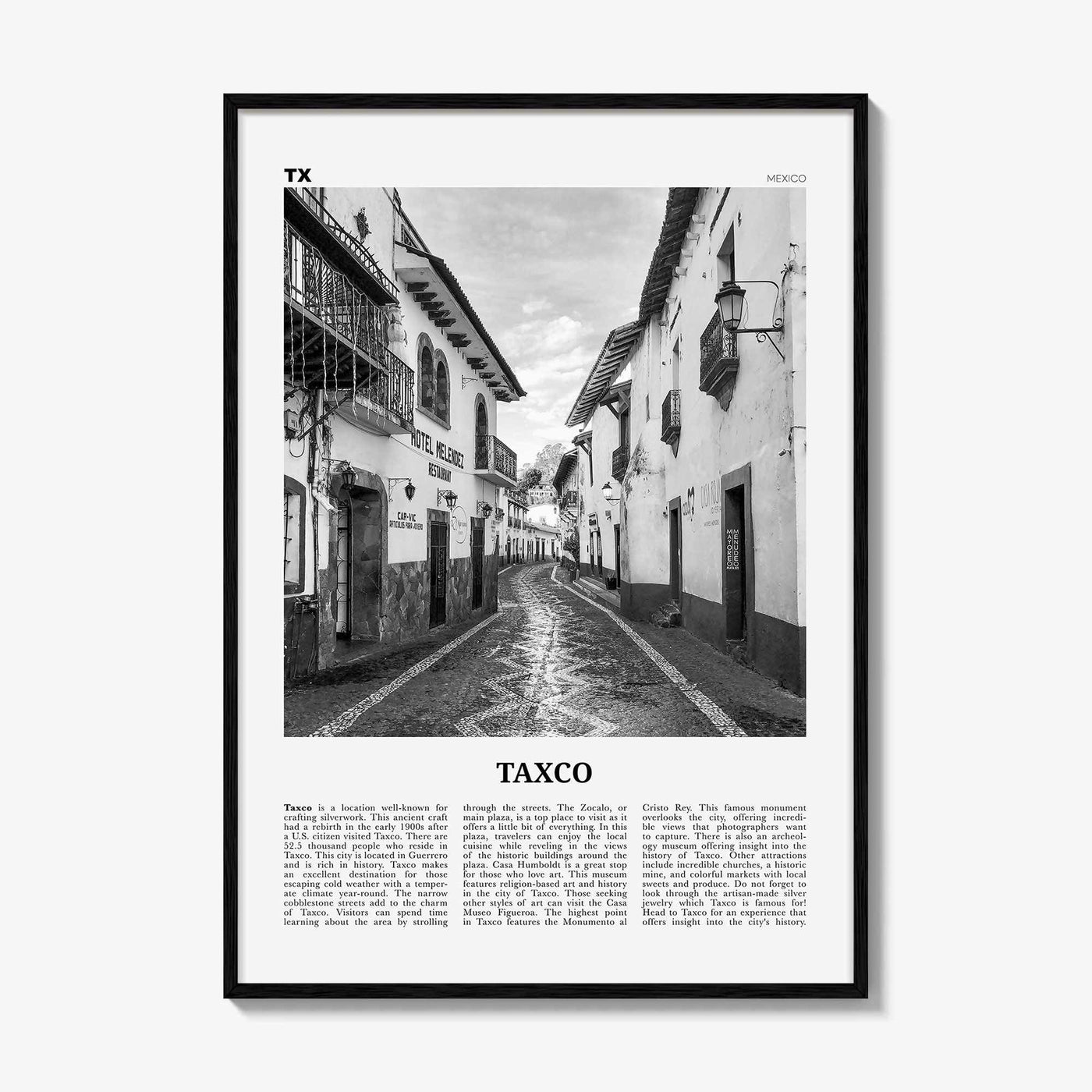 Taxco Print Black and White, Taxco Wall Art, Taxco Poster, Taxco Photo, Taxco Wall Décor, Taxco Map, Mexico