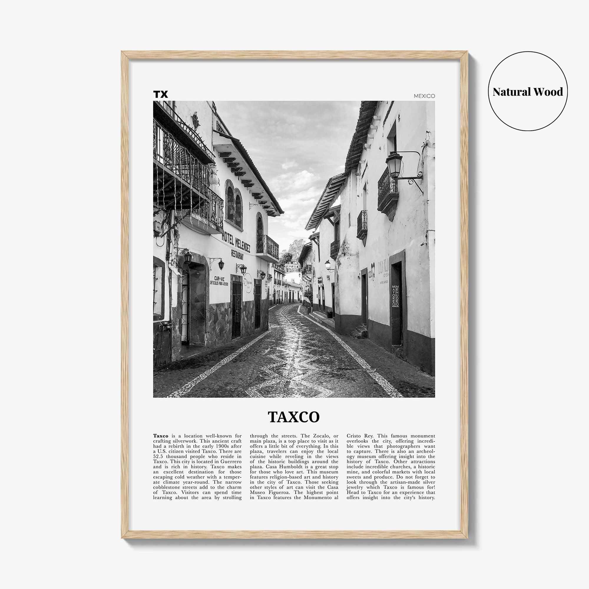 Taxco Print Black and White, Taxco Wall Art, Taxco Poster, Taxco Photo, Taxco Wall Décor, Taxco Map, Mexico