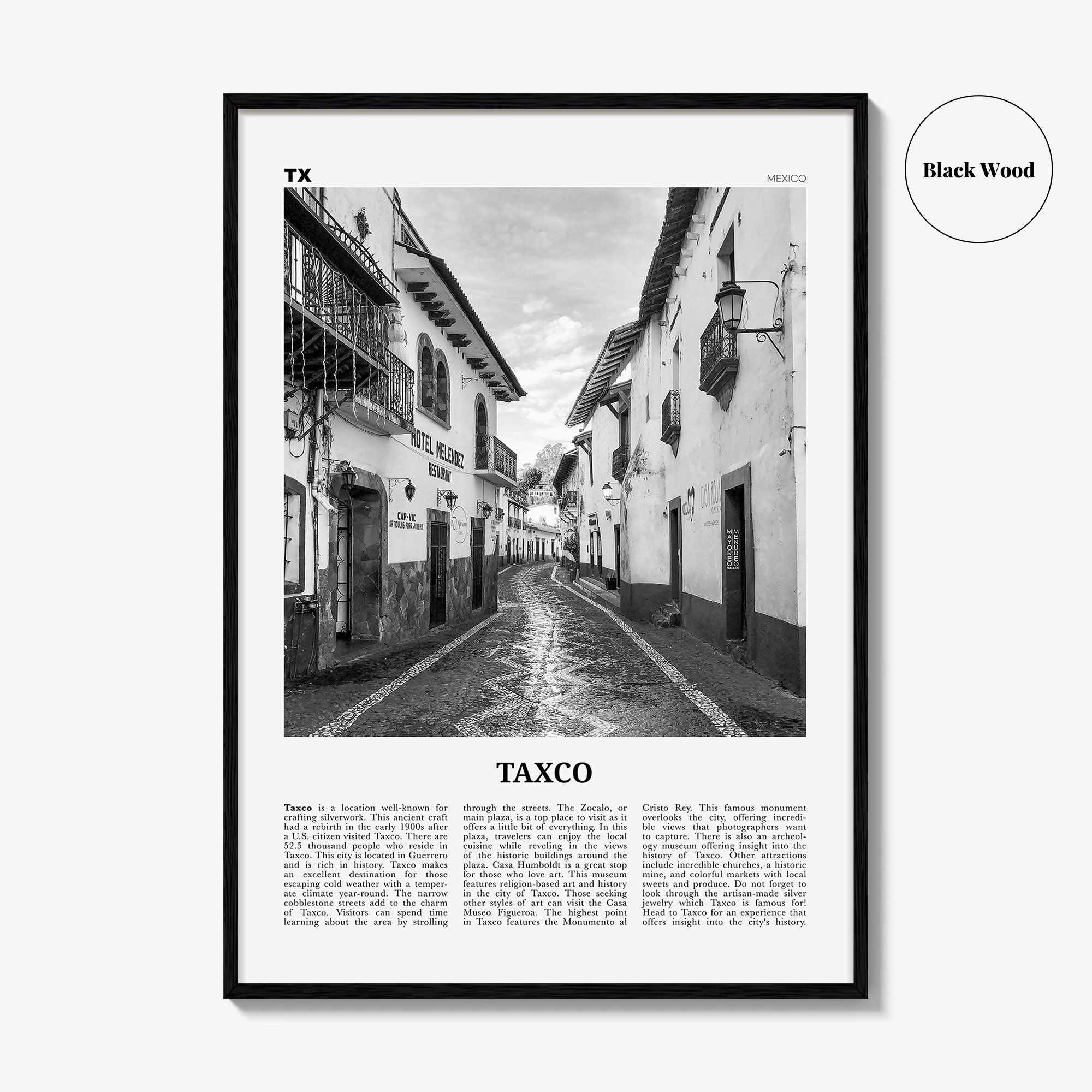 Taxco Print Black and White, Taxco Wall Art, Taxco Poster, Taxco Photo, Taxco Wall Décor, Taxco Map, Mexico