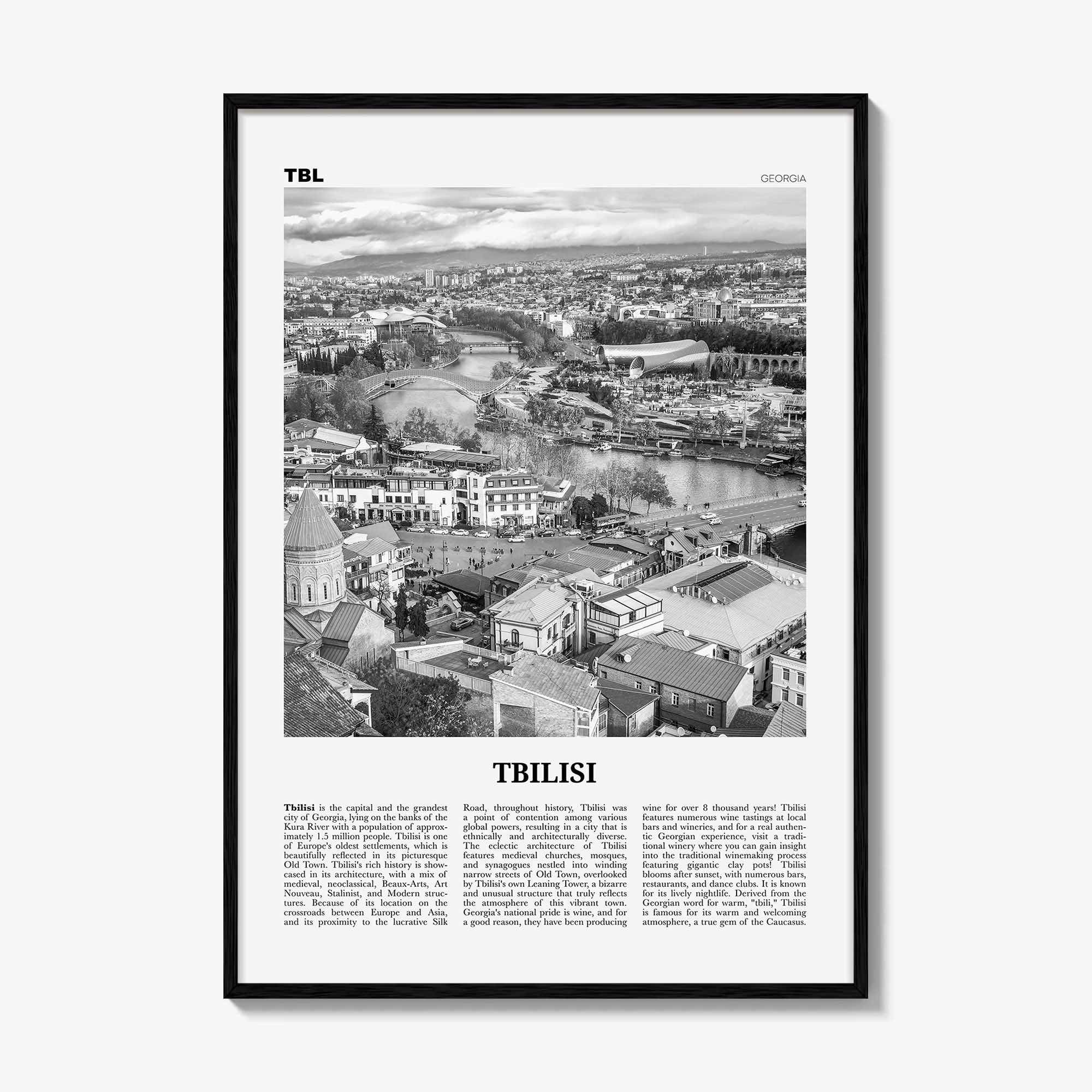 Tbilisi Print Black and White, Tbilisi Wall Art, Tbilisi Poster, Tbilisi Photo, Tbilisi Wall Décor, Georgia, თბილისი, Tiflis, Kura River