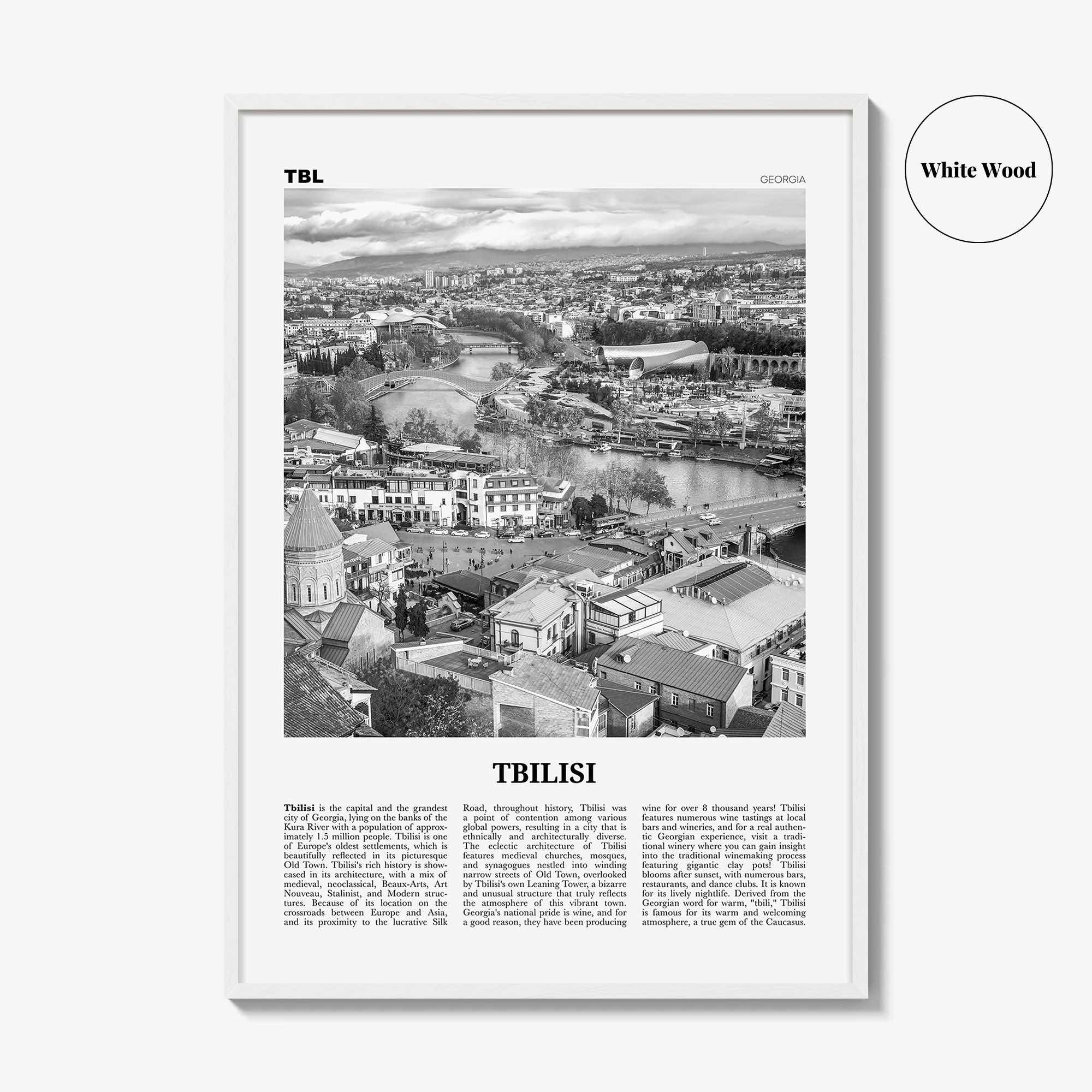 Tbilisi Print Black and White, Tbilisi Wall Art, Tbilisi Poster, Tbilisi Photo, Tbilisi Wall Décor, Georgia, თბილისი, Tiflis, Kura River