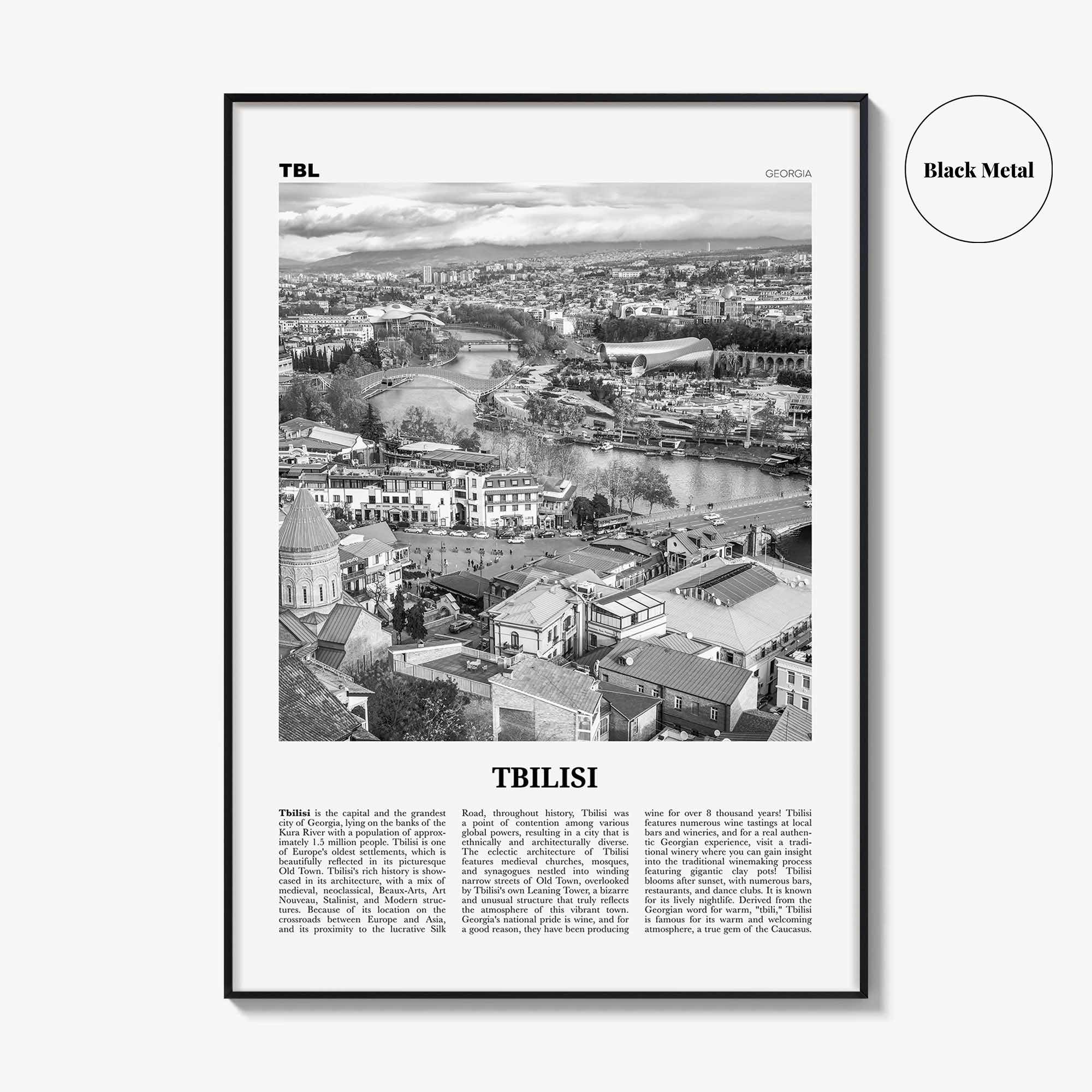 Tbilisi Print Black and White, Tbilisi Wall Art, Tbilisi Poster, Tbilisi Photo, Tbilisi Wall Décor, Georgia, თბილისი, Tiflis, Kura River