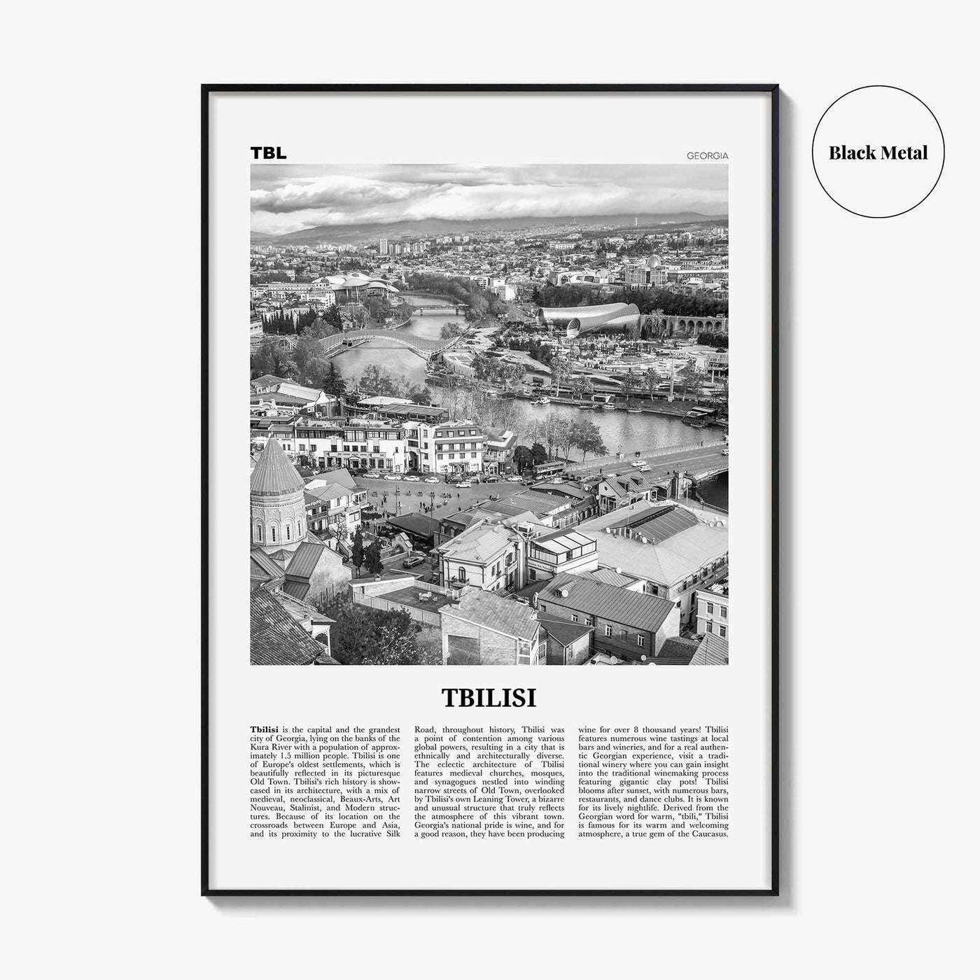 Tbilisi Print Black and White, Tbilisi Wall Art, Tbilisi Poster, Tbilisi Photo, Tbilisi Wall Décor, Georgia, თბილისი, Tiflis, Kura River