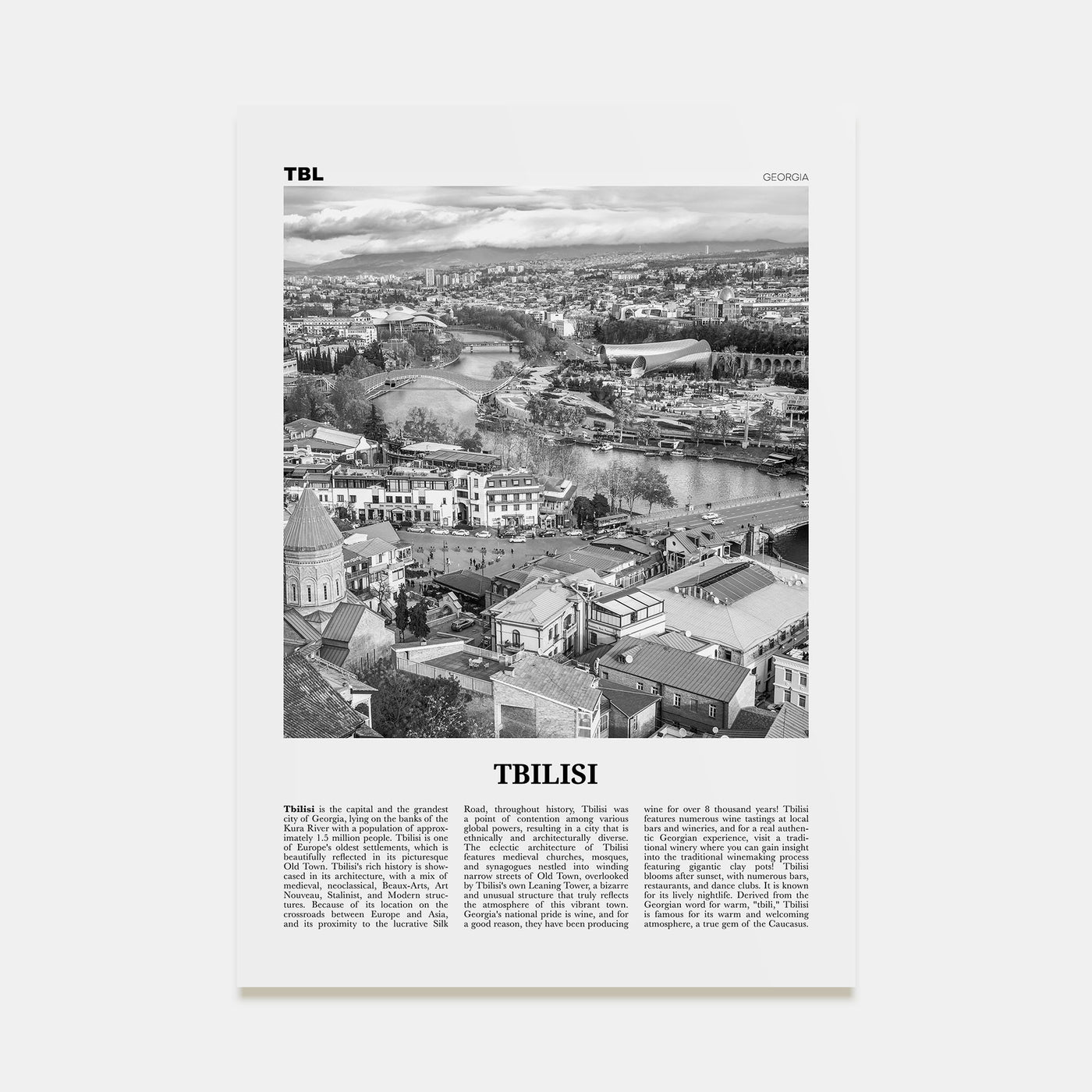 Tbilisi Travel B&W Poster