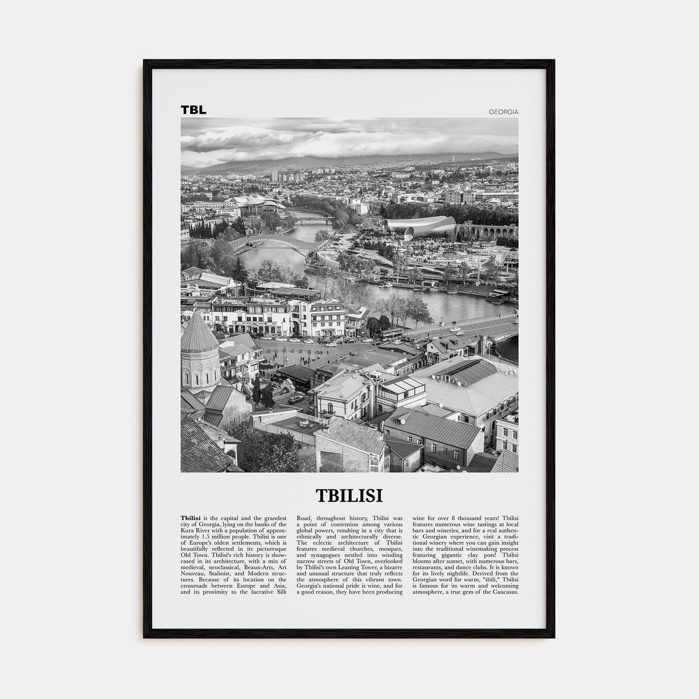 Tbilisi Travel B&W Poster